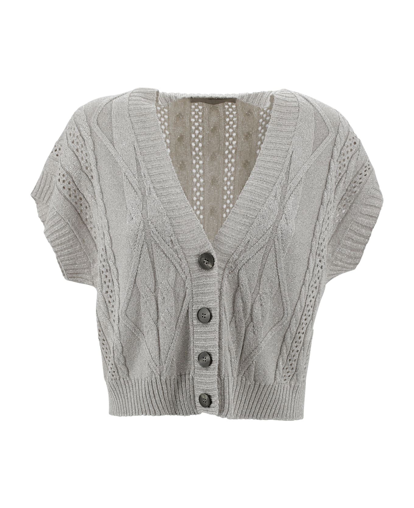 D.Exterior Short Lurex Cardigan - Gesso