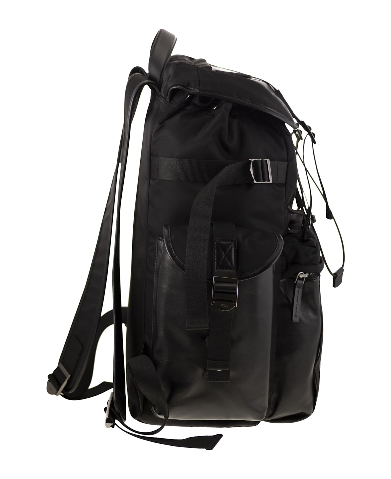 Tod
s Medium Leather And Fabric Backpack - Black