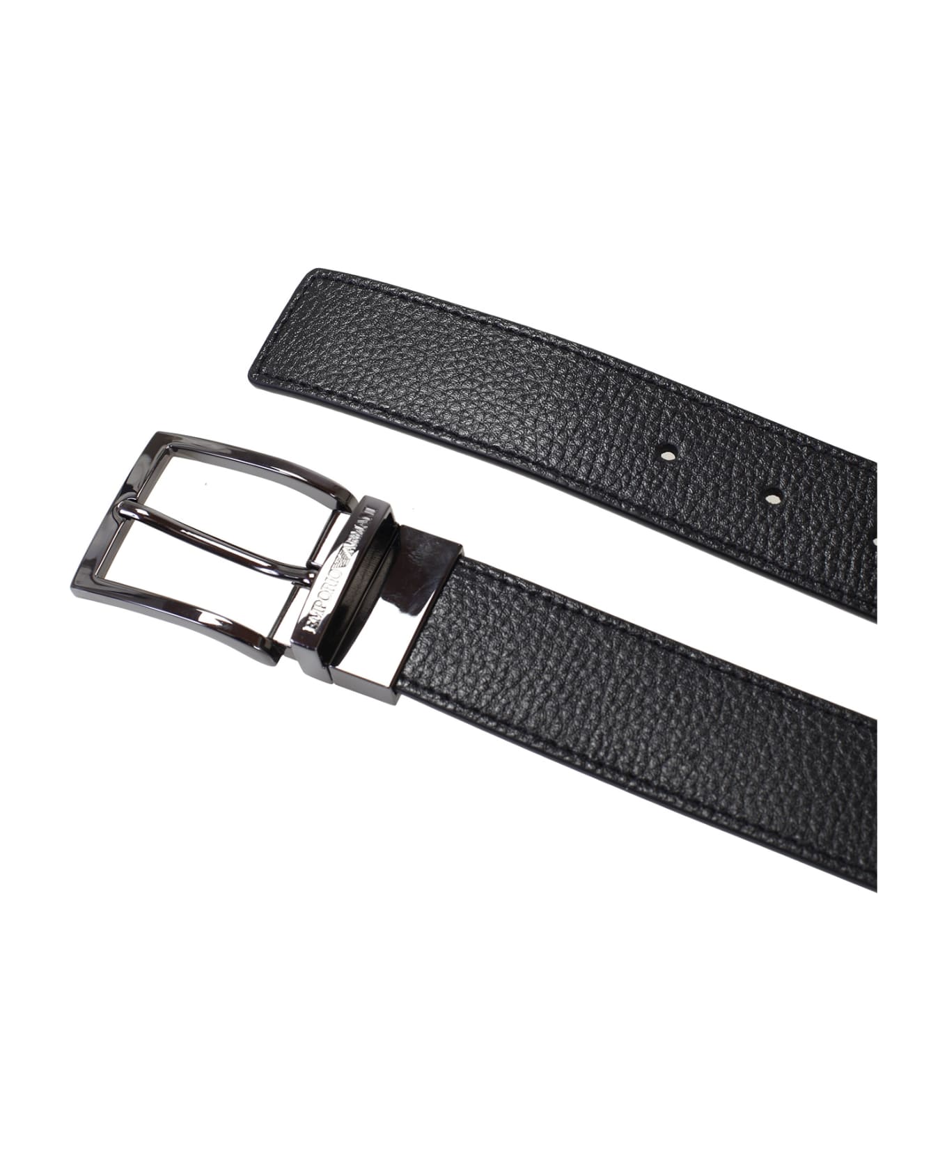 Emporio Armani Leather Belt - Nero/grigio