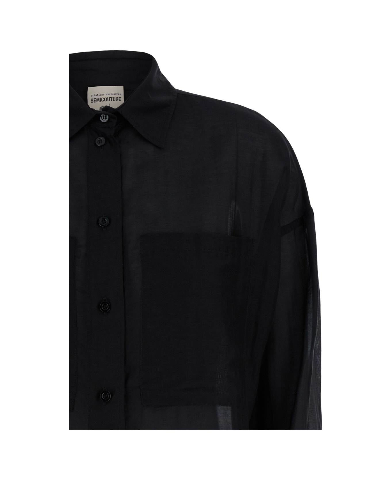 SEMICOUTURE Black Semi-sheer Shirt In Silk Blend Woman - Black