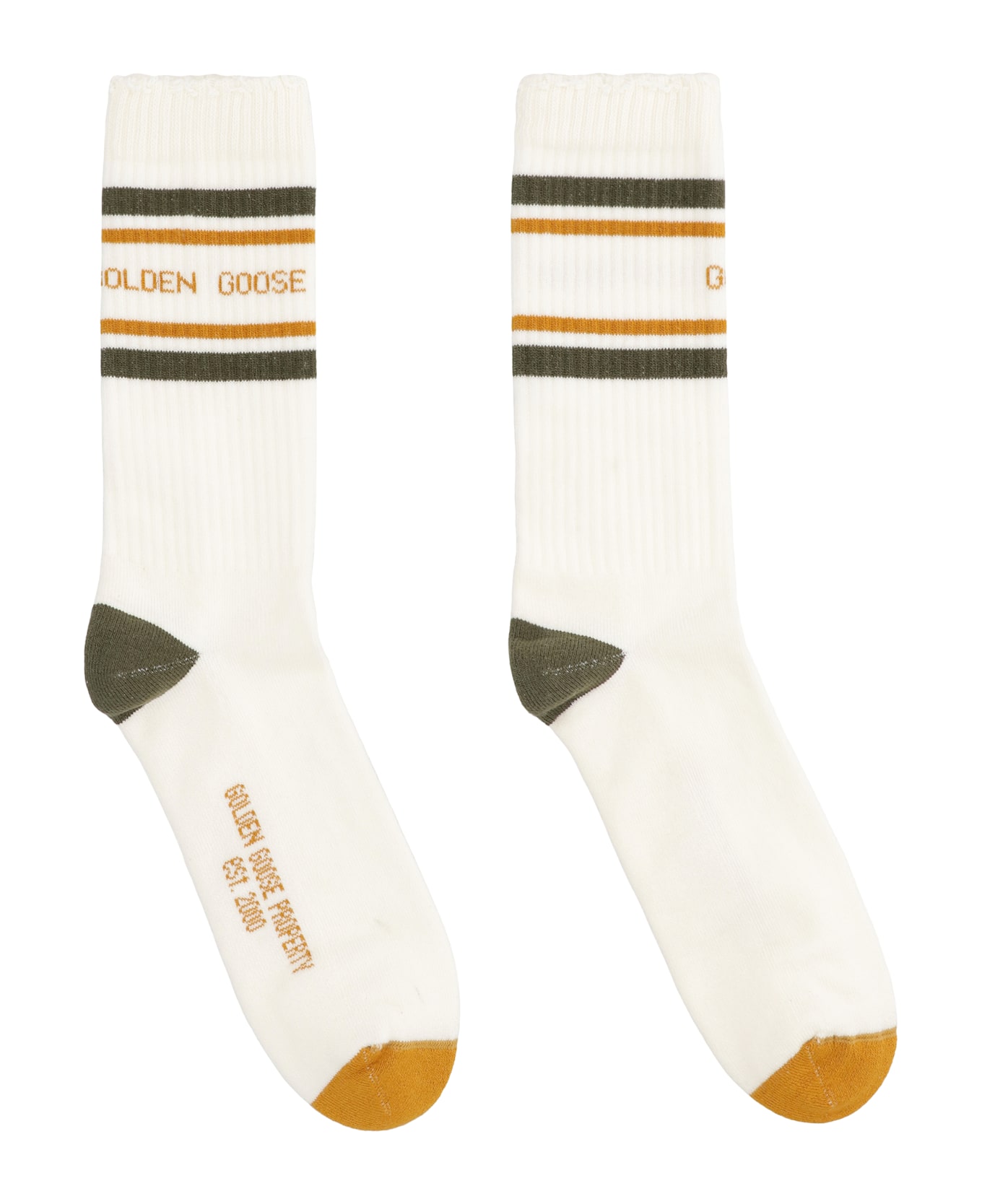 Golden Goose Logo Cotton Blend Socks - HERITAGE WHITE/FOREST NIGHT/TINSEL