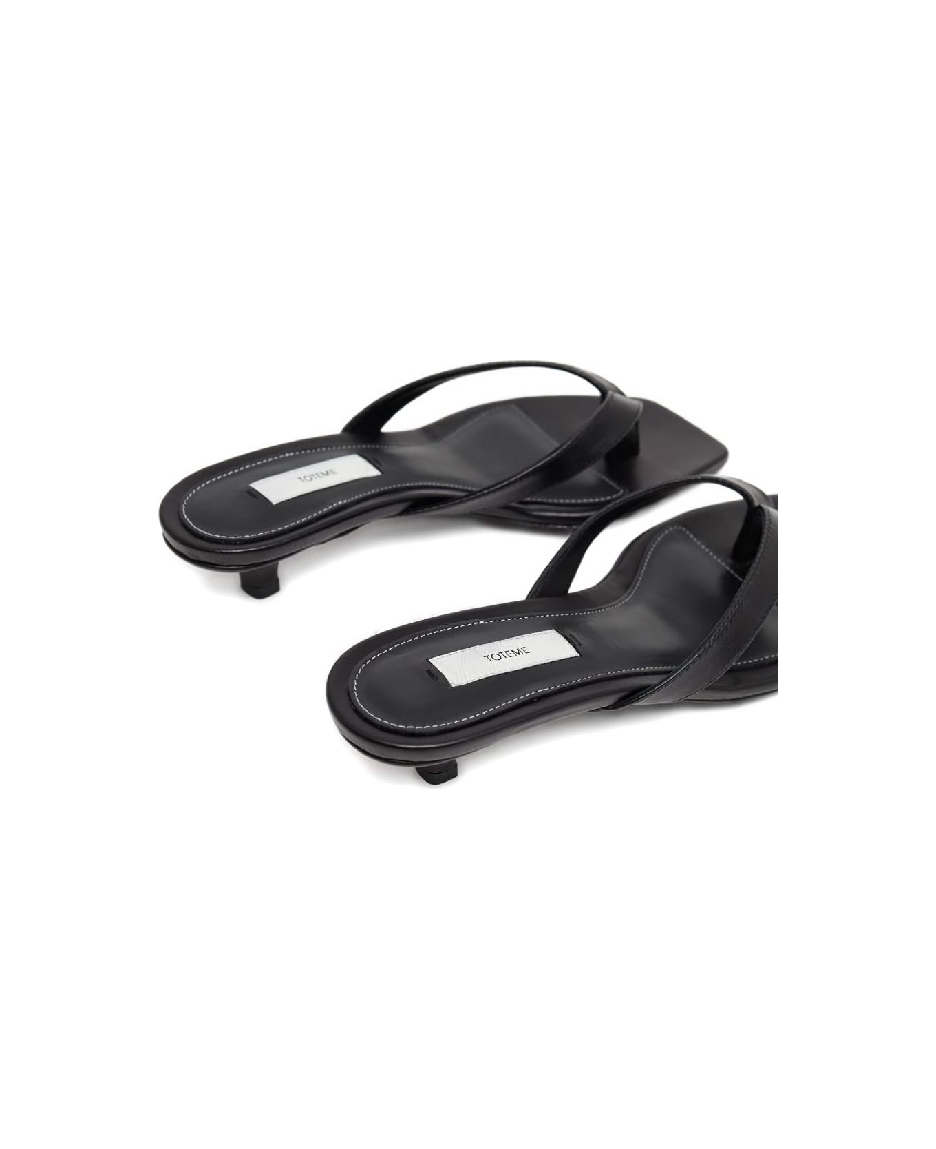 Totême Leather Heeled Flip Flops - Black