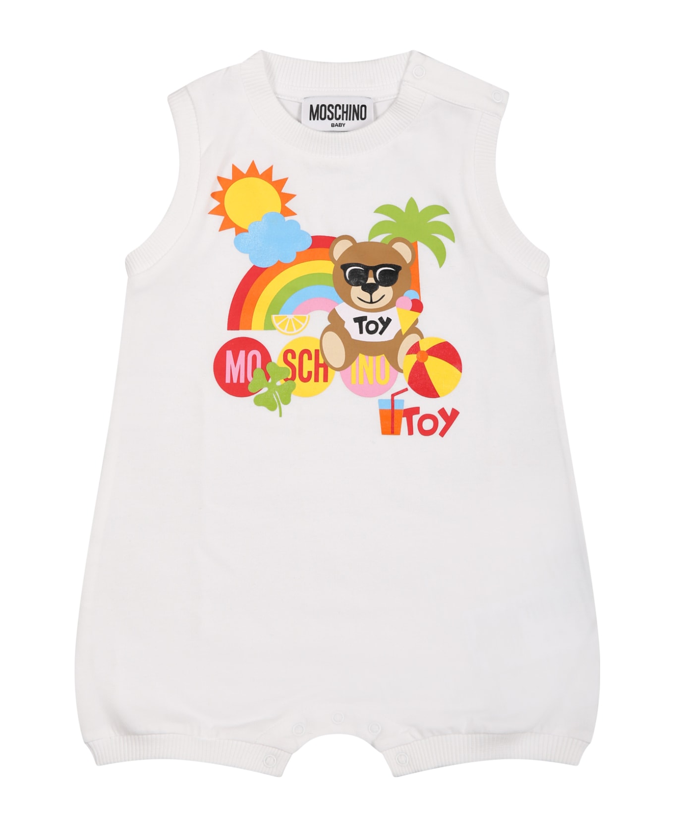 Moschino White All-over For Babykids With Teddy Bear - White