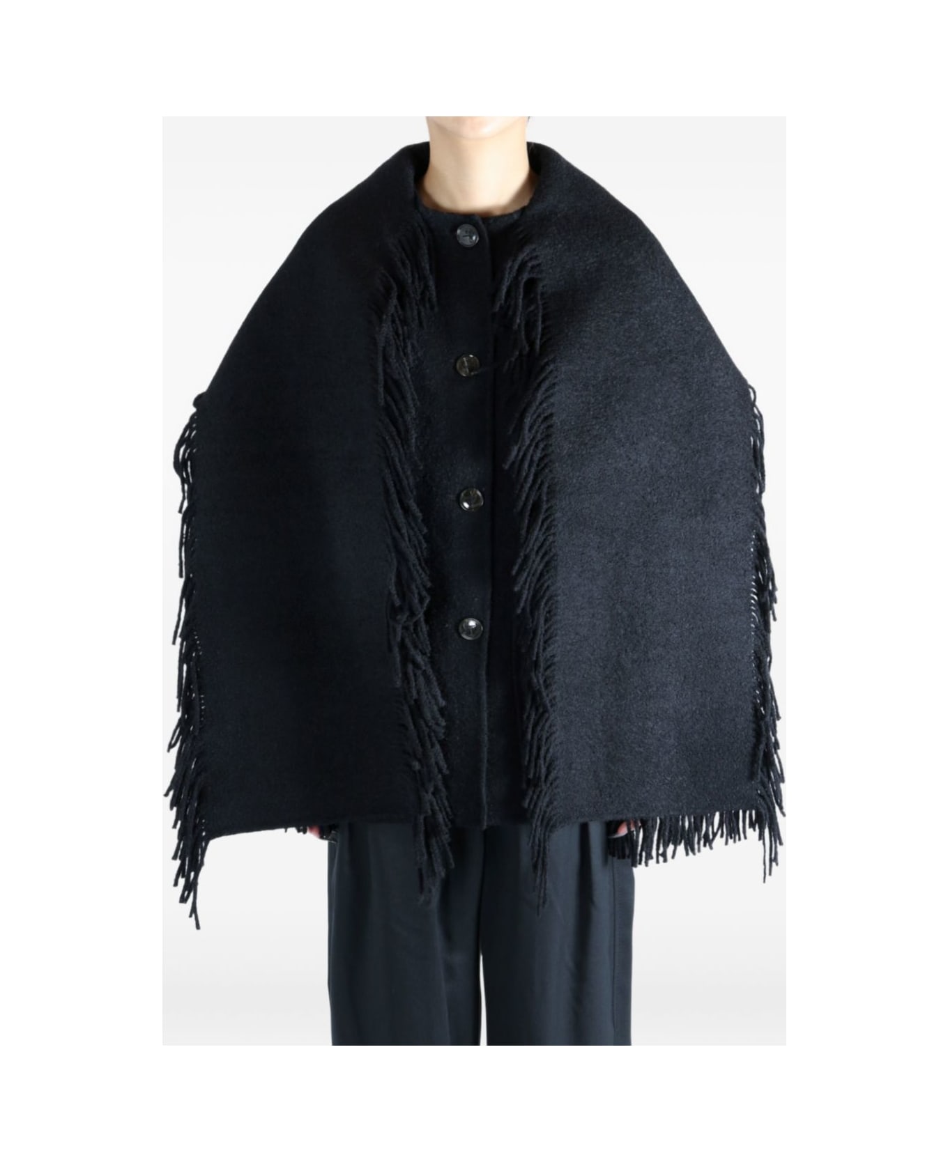Totême Fringed Scarf Wool Coat - Black