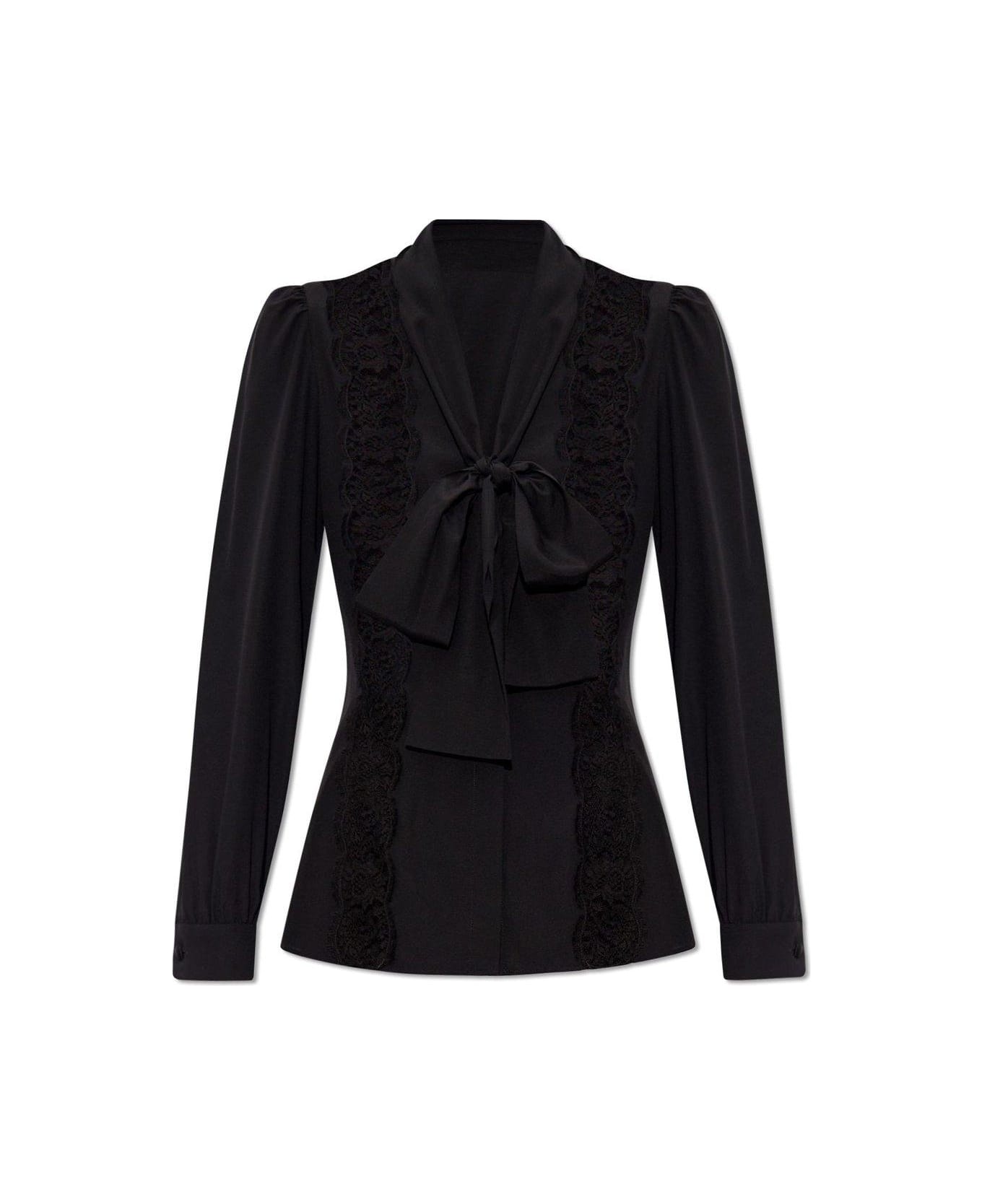Dolce & Gabbana Lace Inlay Satin Shirt - Black ブラウス