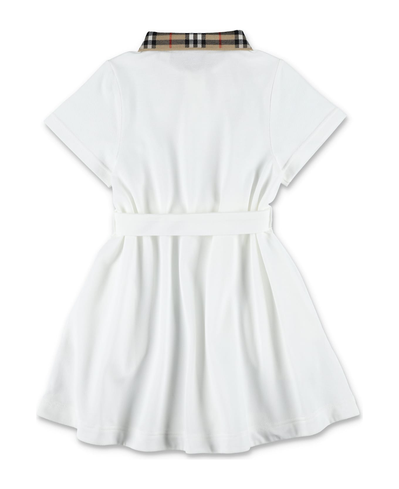 Burberry Kid - Burberry Polo Dress With Check Collar - WHITE