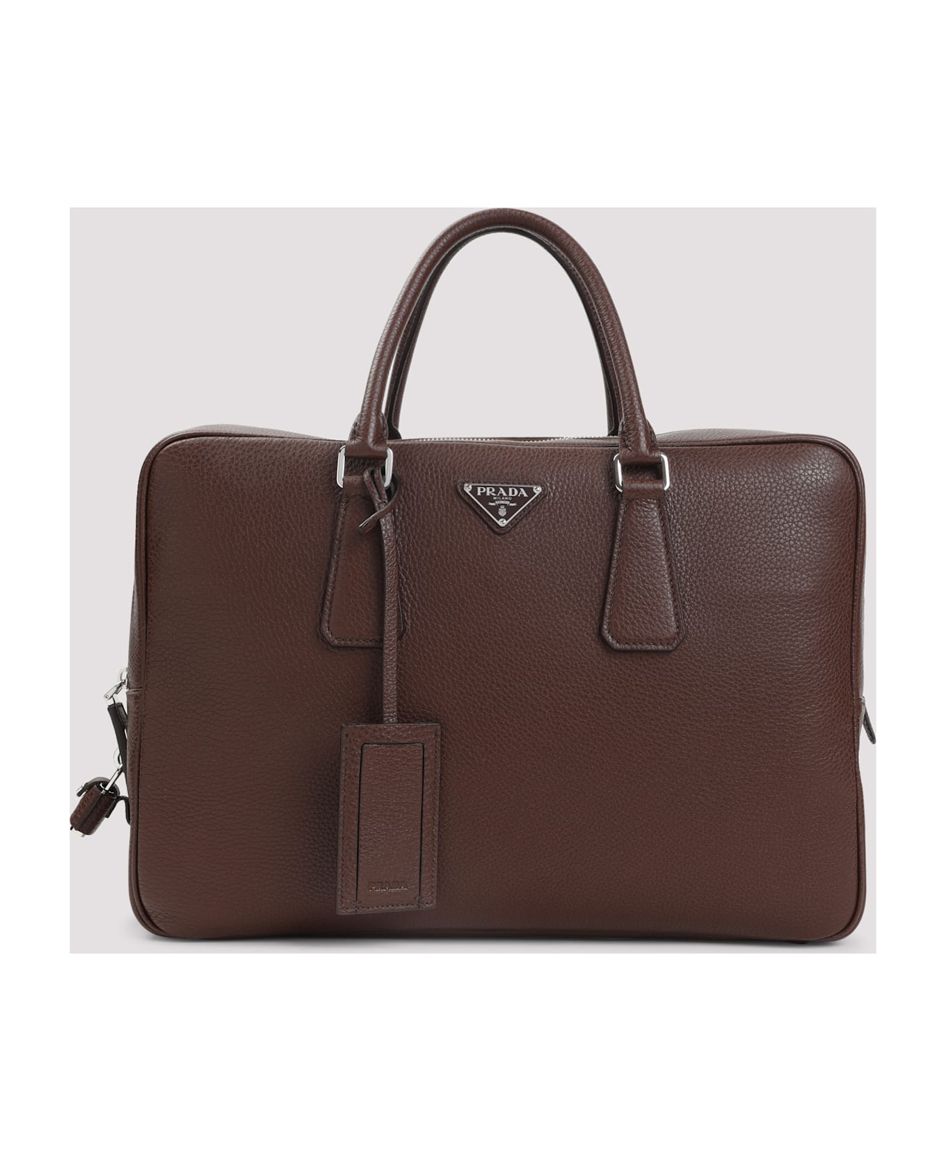 Prada Grained Leather Tote Bag - Bruciato