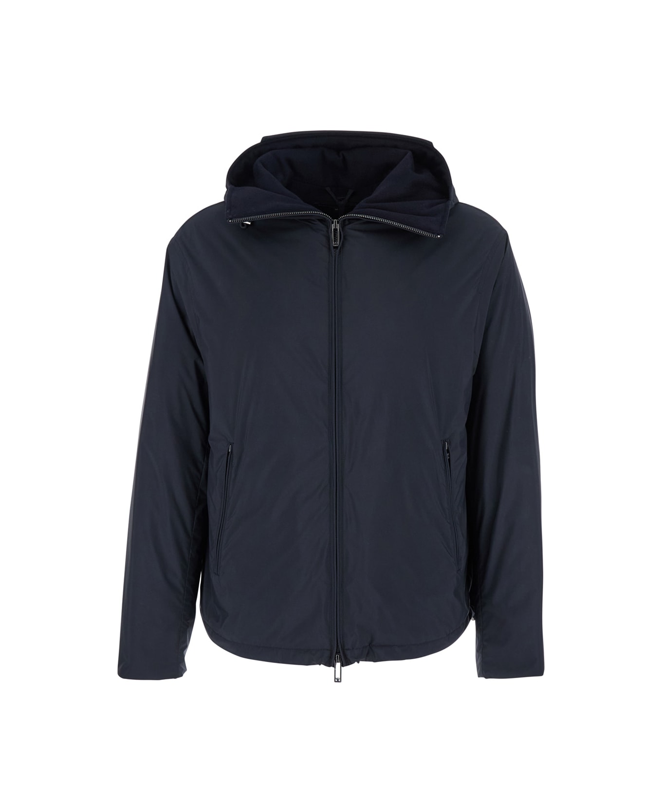 Emporio Armani Blue Down Jacket With Hood And Front Zip Closure In Tech Fabric Man - Blu