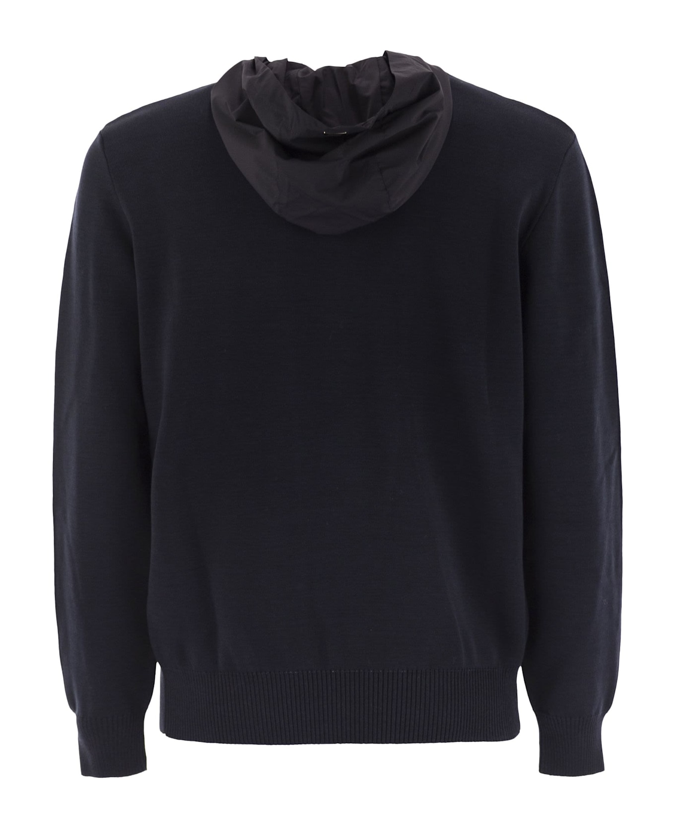 Herno Resort Double Cotton Knit And Nylon Hoodie - Blue