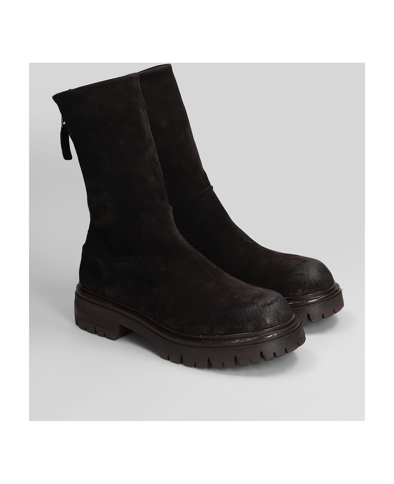 Elena Iachi Combat Boots In Brown Suede - brown