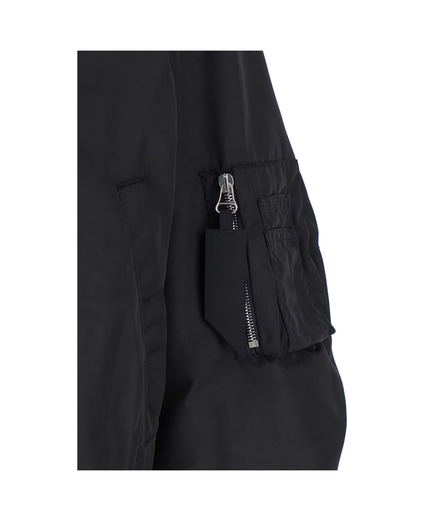 The Attico Black Bomber Jacket With Front Zip Closure And One Zipped Pocket On The Sleeve In Tech Fabric Woman - Black