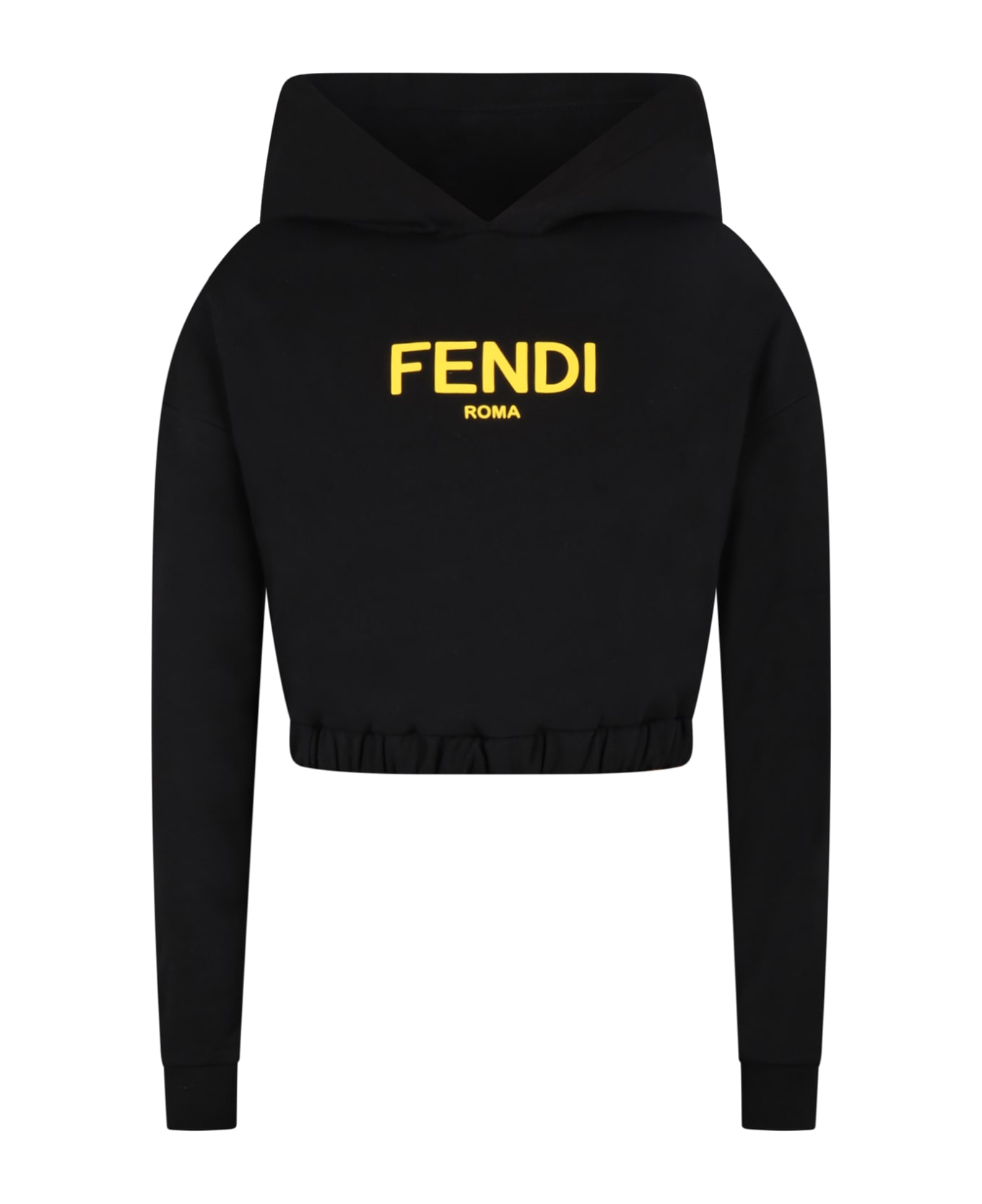 Fendi Black Sweatshirt For Girl With Yellow Logo - Nero