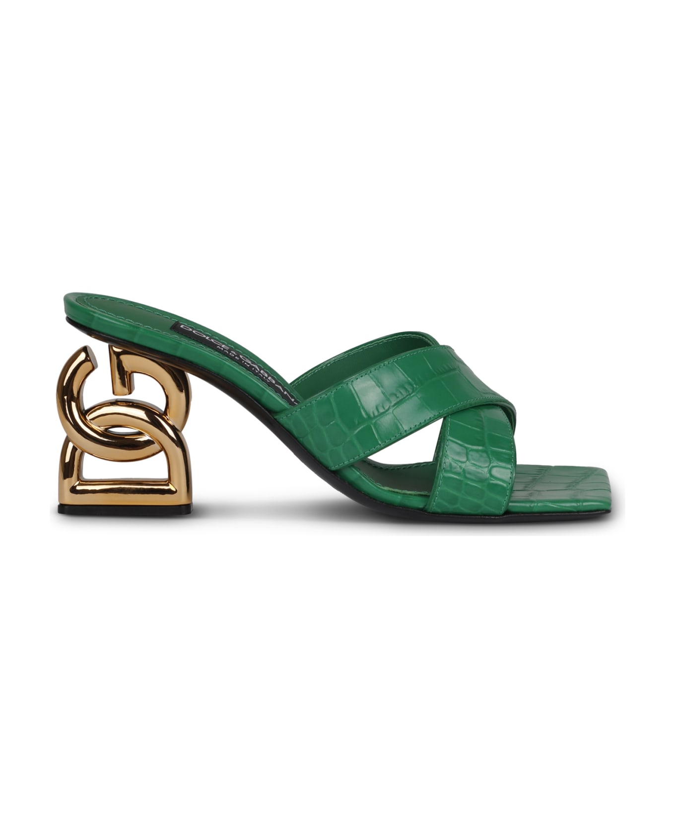 Dolce & Gabbana 'dg' Heel Crocodile Effect Mules - Green