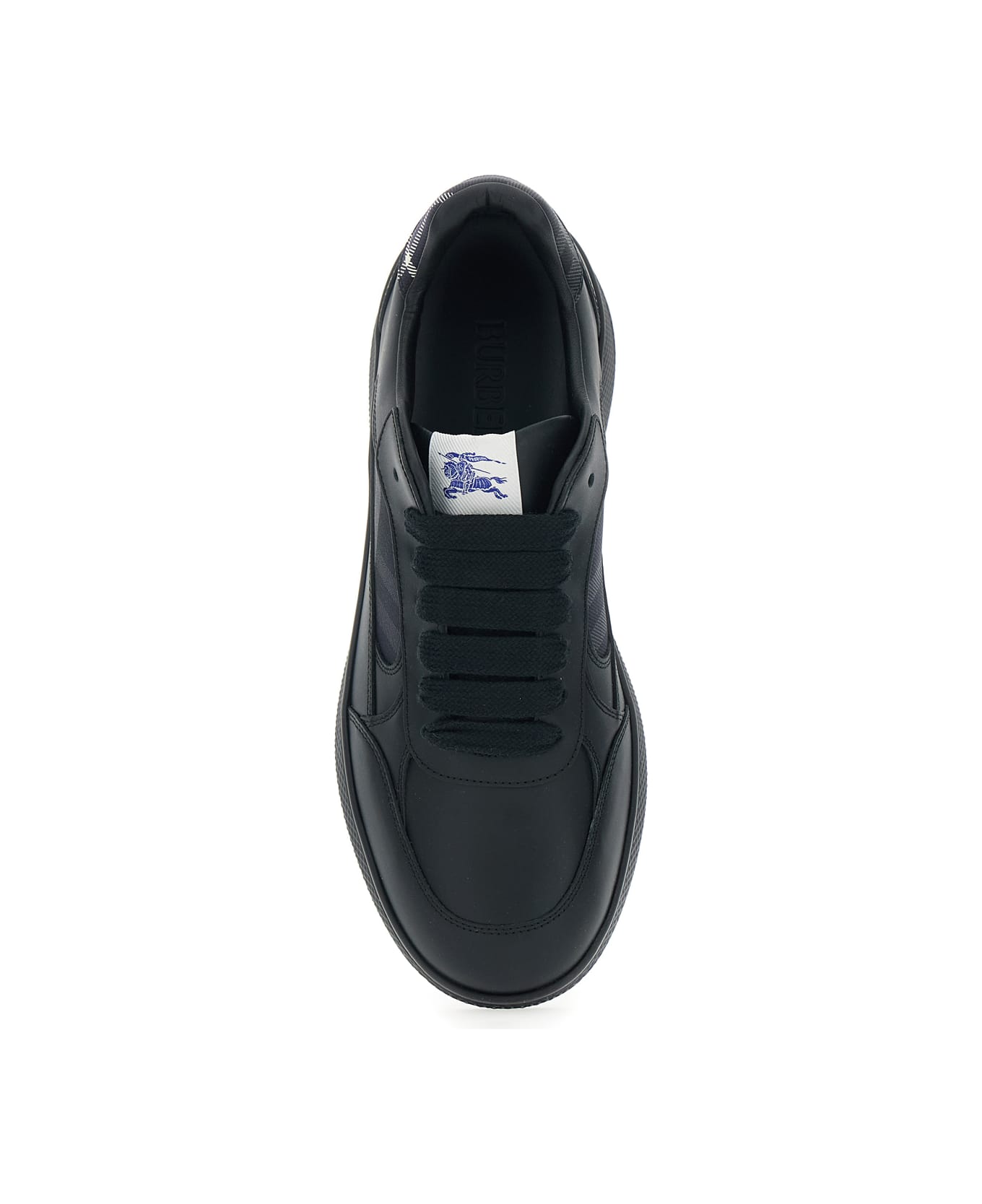 Burberry Black Low-top Sneakers With Logo On The Tongue And Check Motif In Leather Blend Man - Black