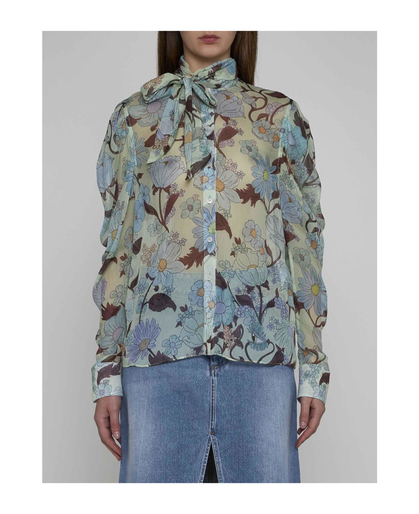 Stella McCartney Floral Print Silk Shirt - Multicolor mint ブラウス