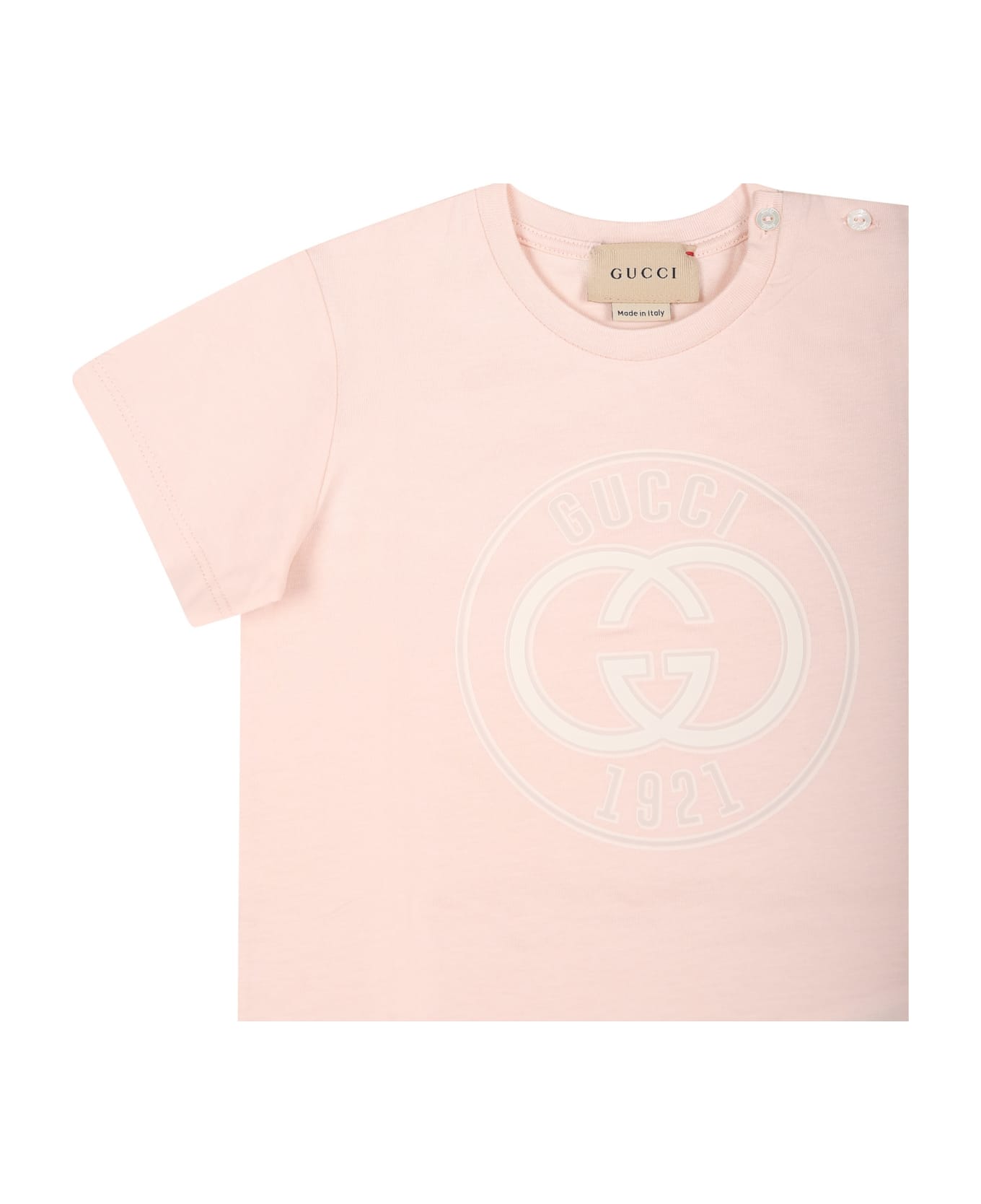 Gucci Pink T-shirt For Baby Girl With Logo Gucci 1921 - Pink