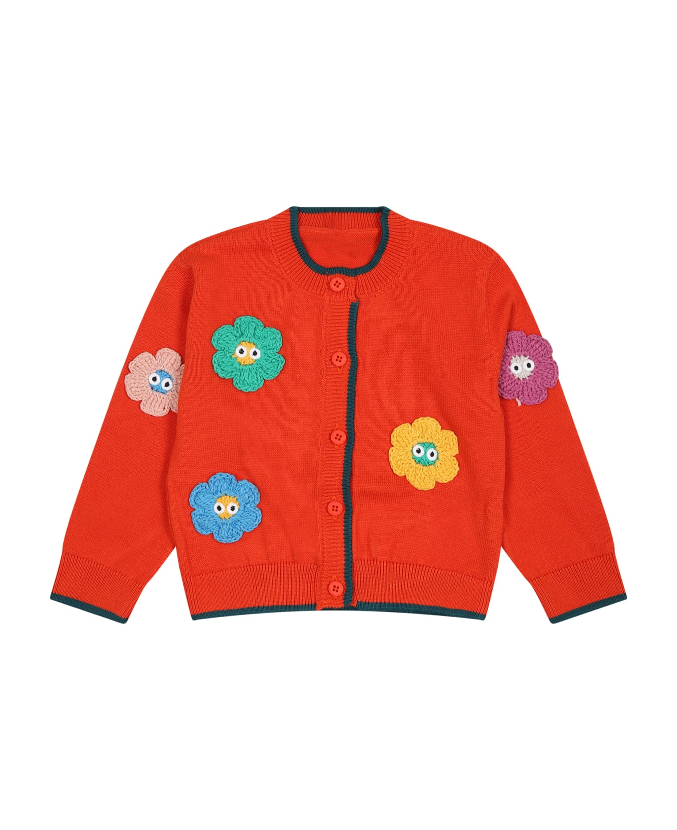 Stella McCartney Kids Red Cardigan For Baby Girl With Flowers - Red