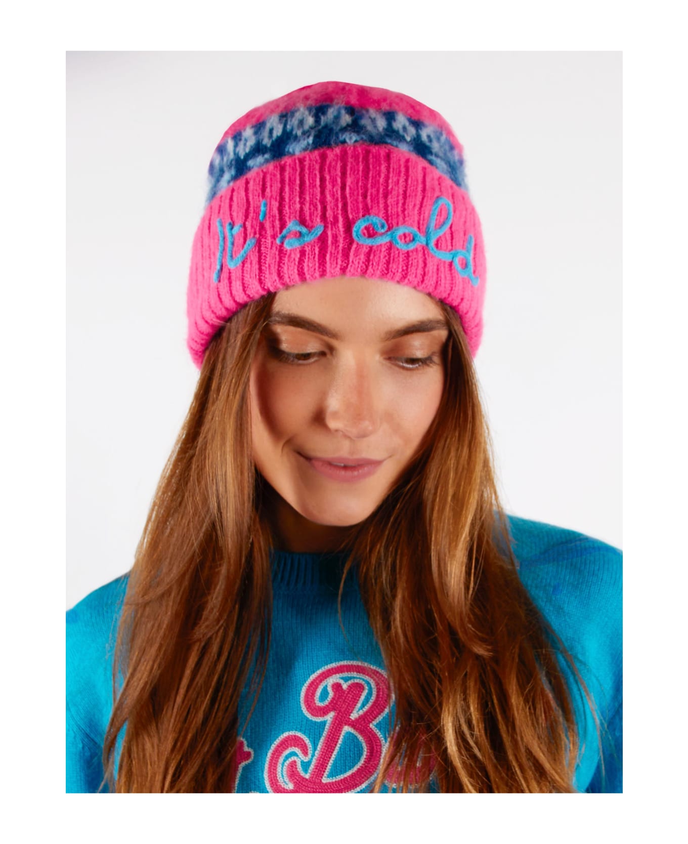 MC2 Saint Barth Woman Soft Beanie With Nordic Jacquard Print - PINK 帽子