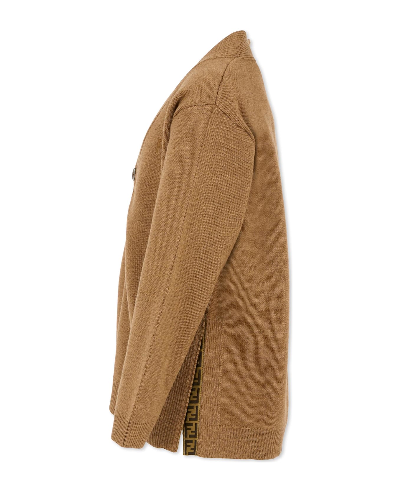 Fendi Brown Cardigan For Kids With Logo - Beige