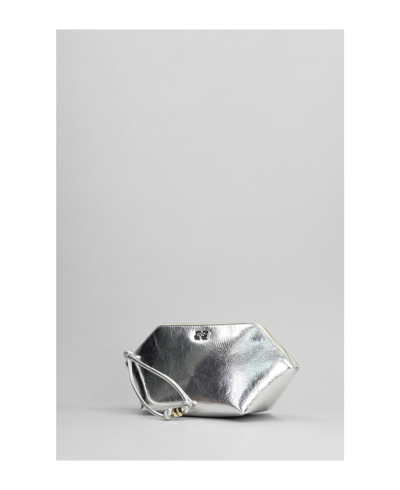 Ganni Bou Zipped Clutch In Silver Leather - silver