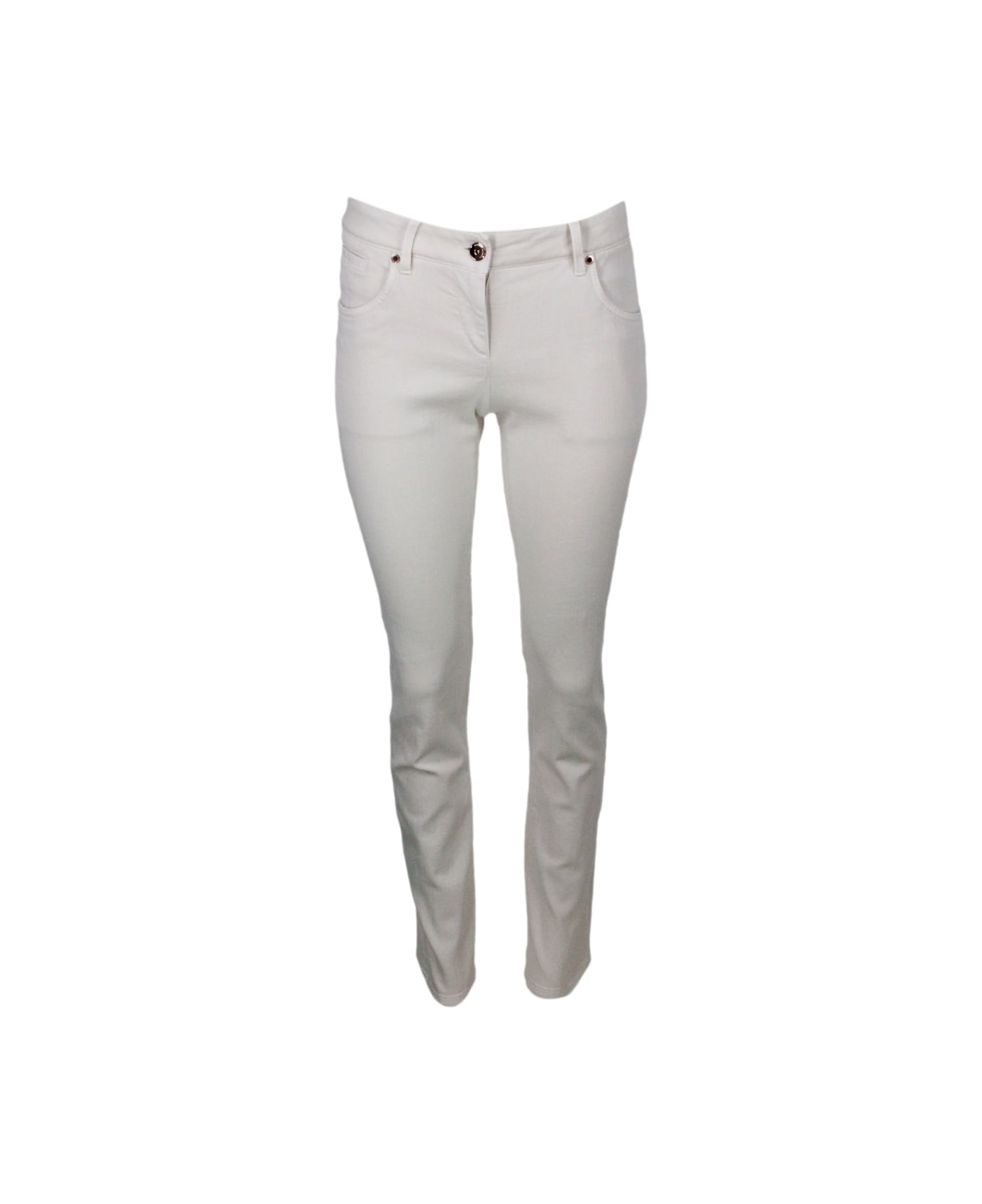 Brunello Cucinelli Five-pocket Garment-dyed Stretch Denim Trousers - White