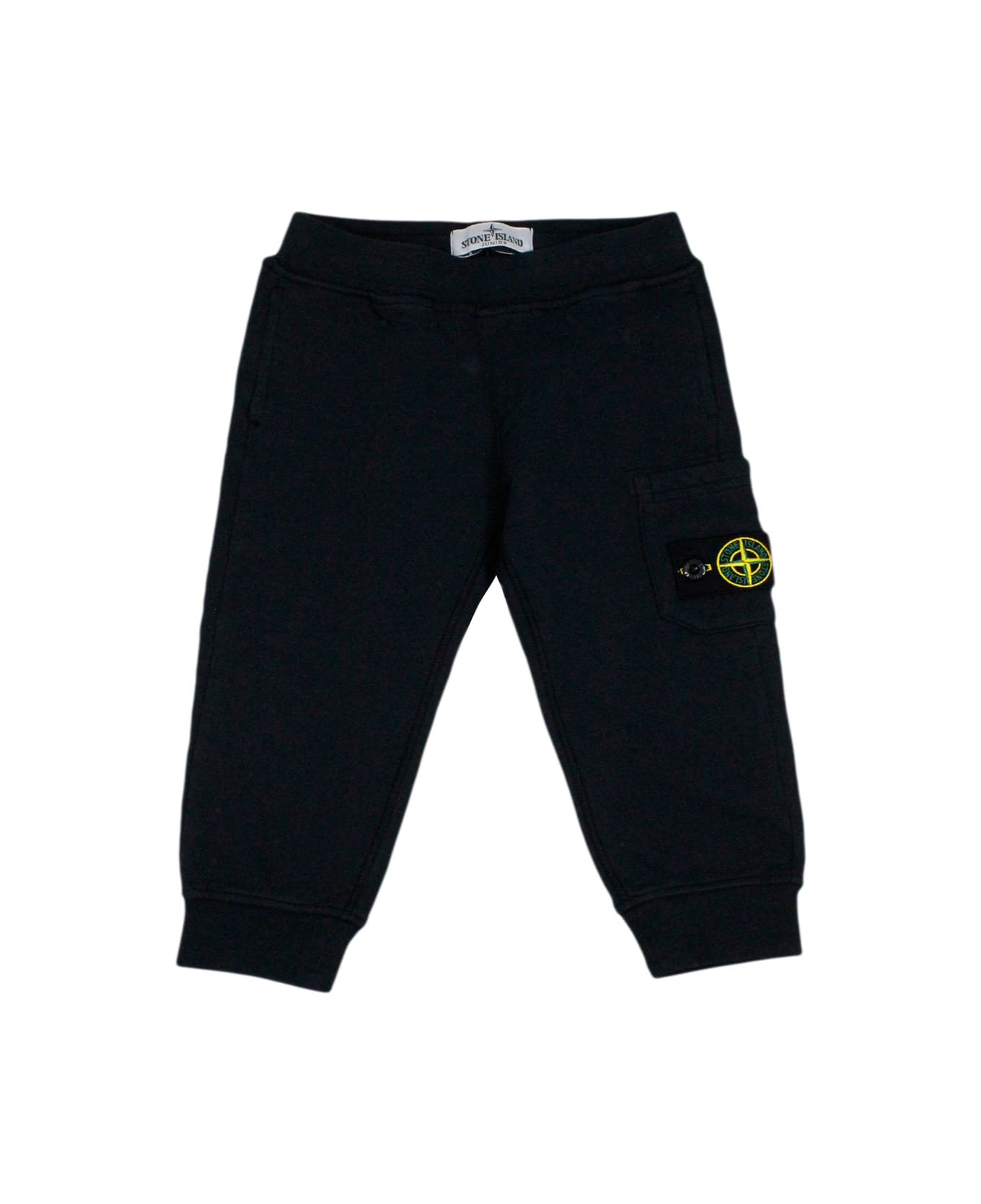 Stone Island Junior Cotton Fleece Jogging Trousers With Elasticated Waist And Logo On The Leg Pocket - Blu