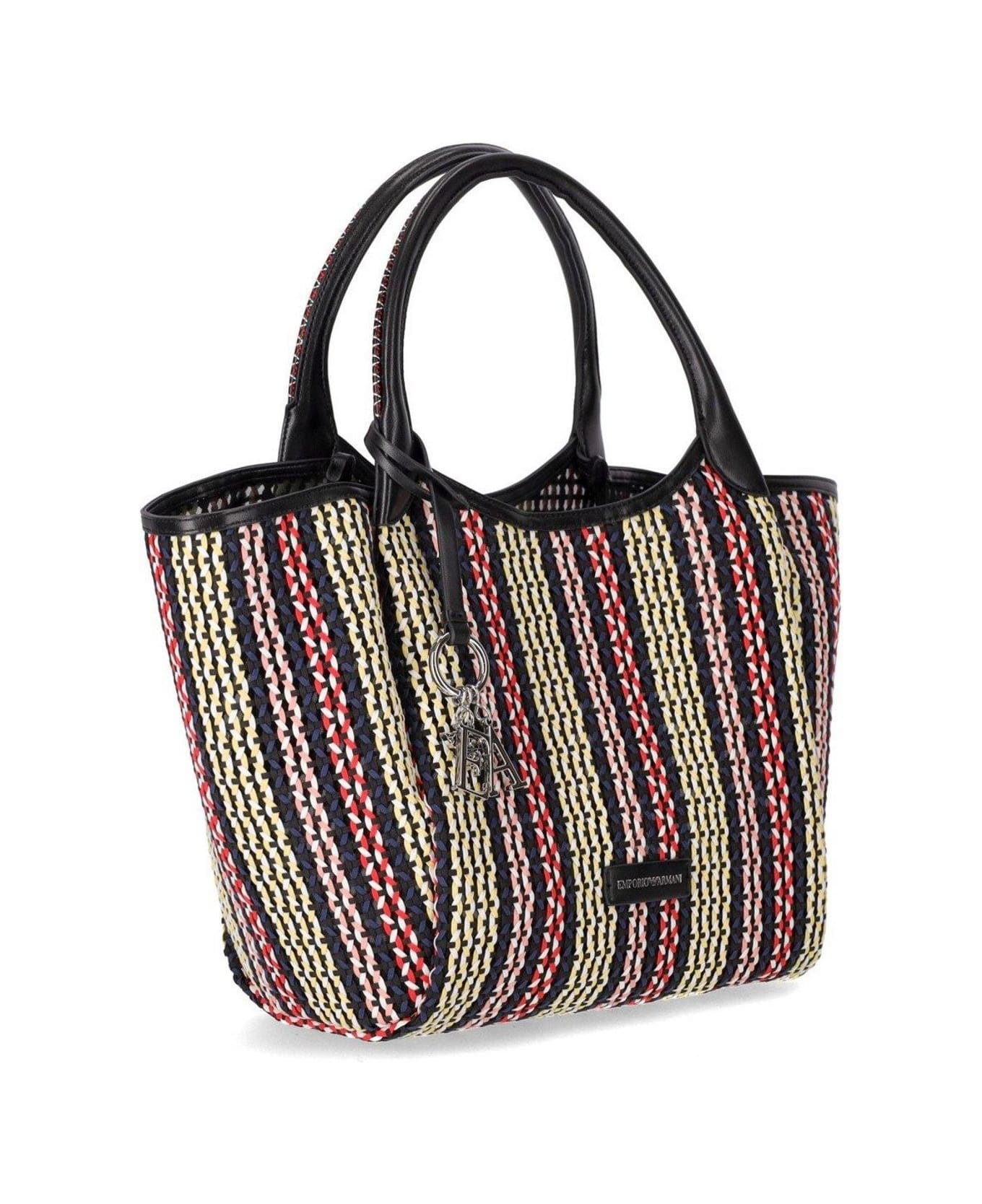 Emporio Armani Logo Charm Basket-weave Tote Bag - Blue