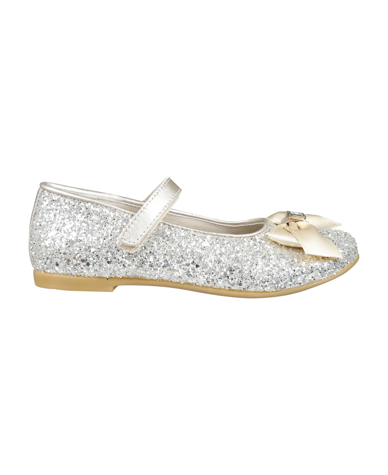 Tommy Hilfiger Gold Ballerines For Girl With Bow And Logo - Gold