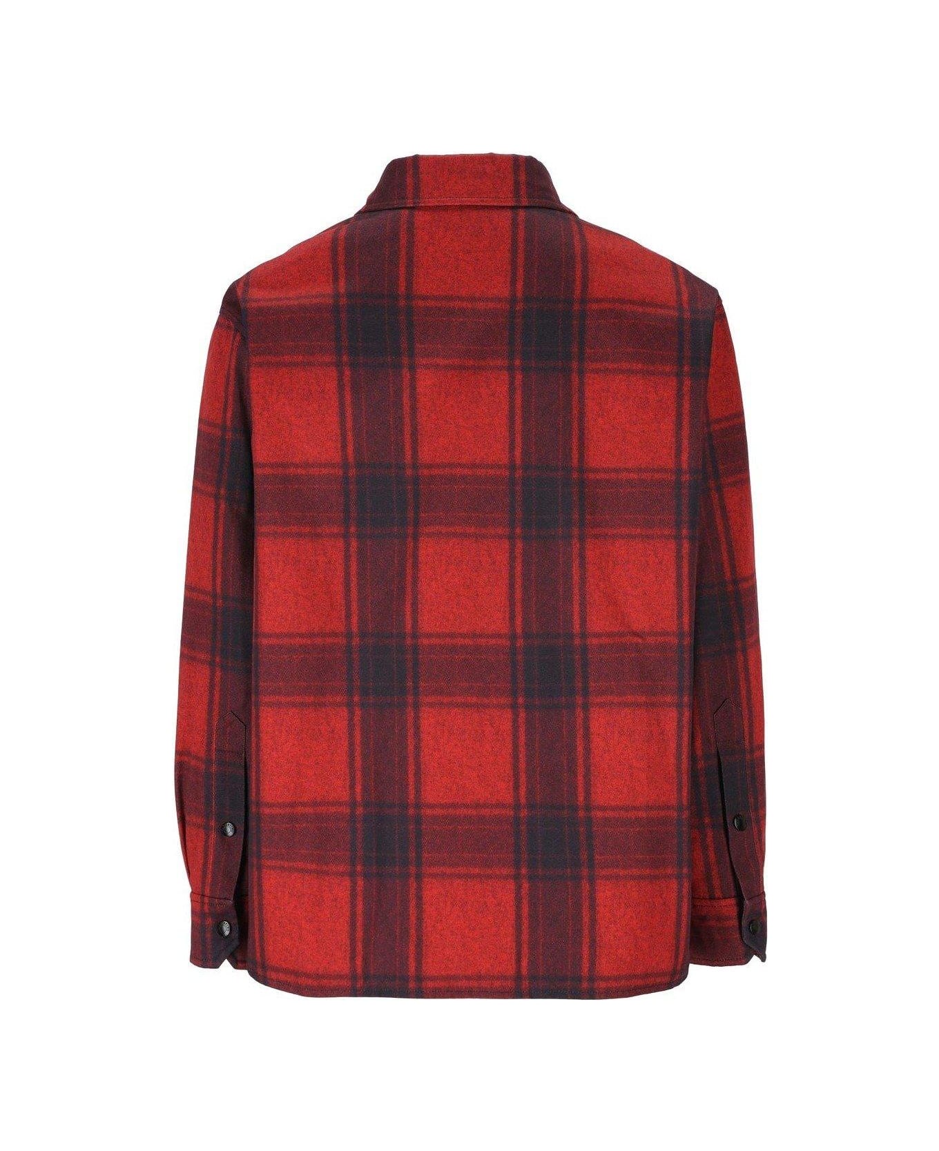 Valentino Logo Plaque Checked Shirt Jacket - Red