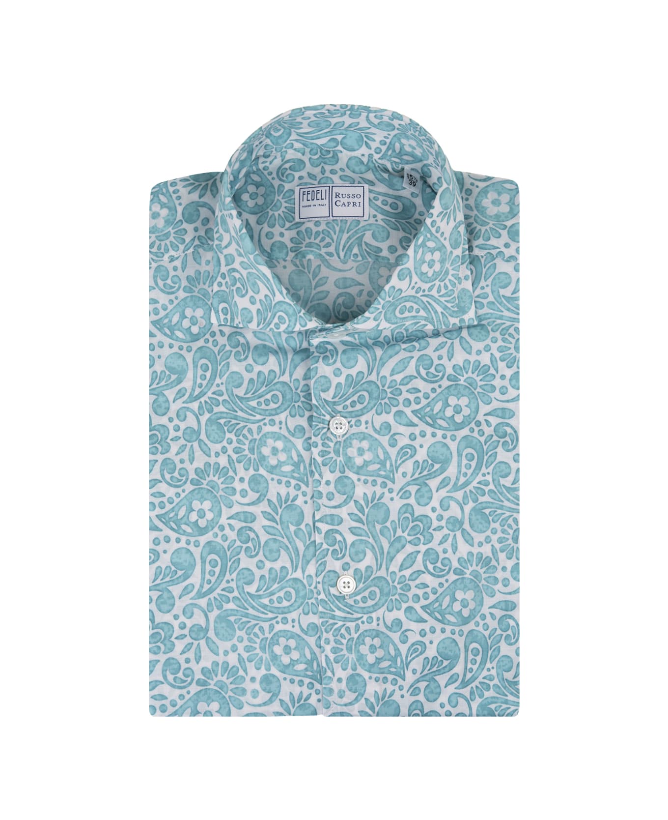 Fedeli Sean Shirt In Turquoise Paisley Printed Panamino - Blue シャツ