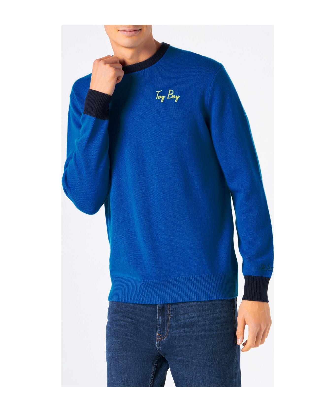 MC2 Saint Barth Crewneck Sweater Heron With Toy Boy Embroidery - BLUE