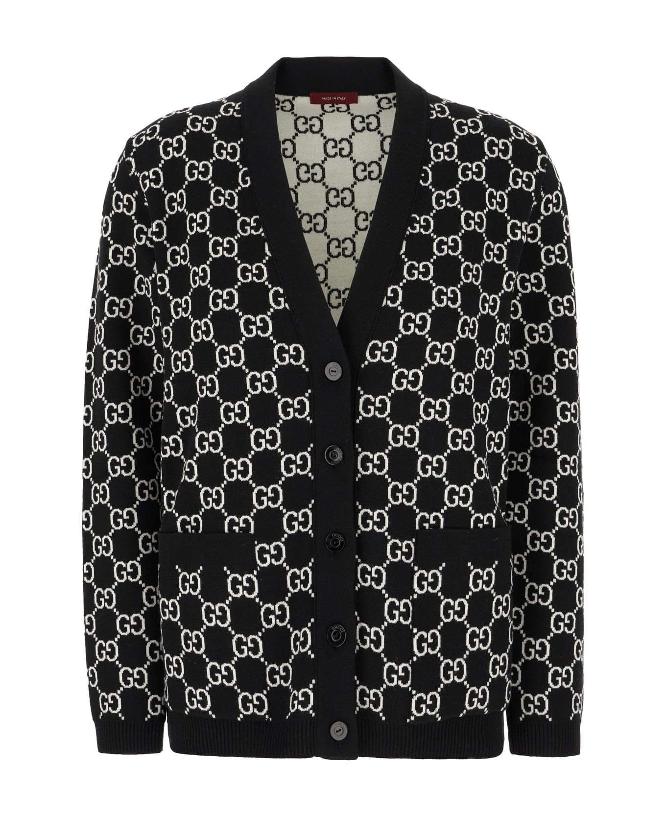 Gucci Gg Logo Cardigan - NERO BIANCO