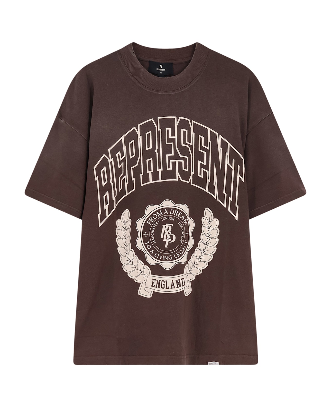 REPRESENT Legacy Crest Cotton T-shirt With Distressed Effect - Black