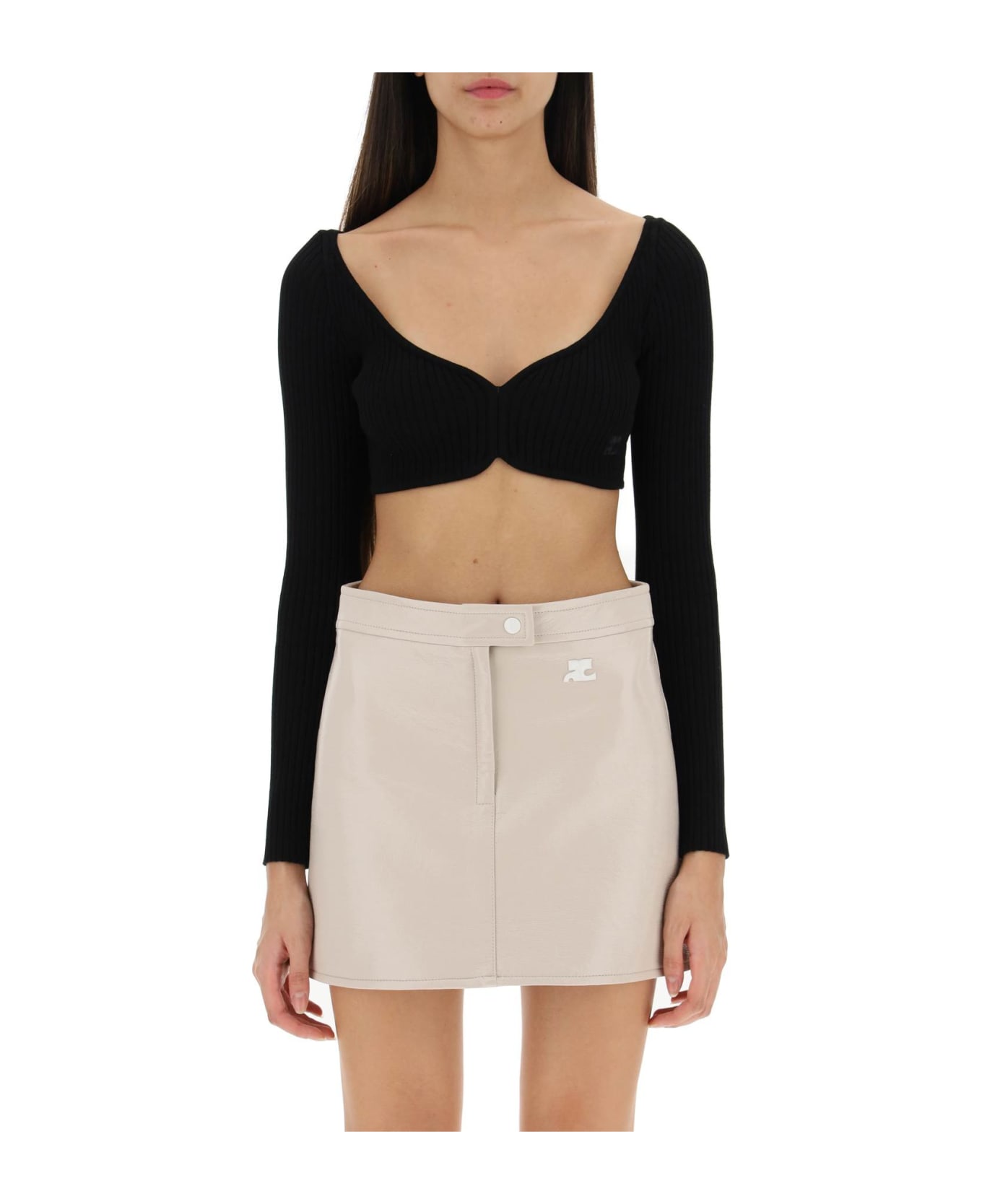 Courrèges Ribbed Cropped Sweater - BLACK (Black)
