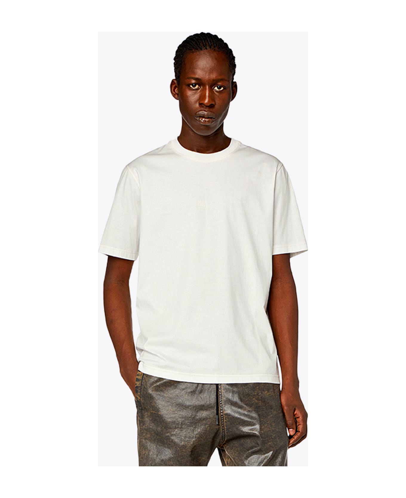 Diesel T-must-slits-n2 White Cotton T-shirt With Tonal Print - T Must Slits N2 シャツ