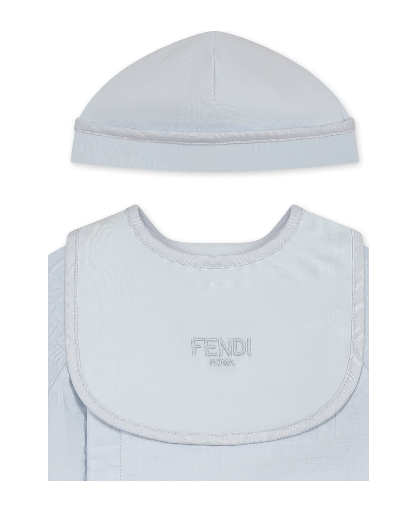 Fendi Light Blue Babygrow Set For Baby Boy With Ff - Light Blue