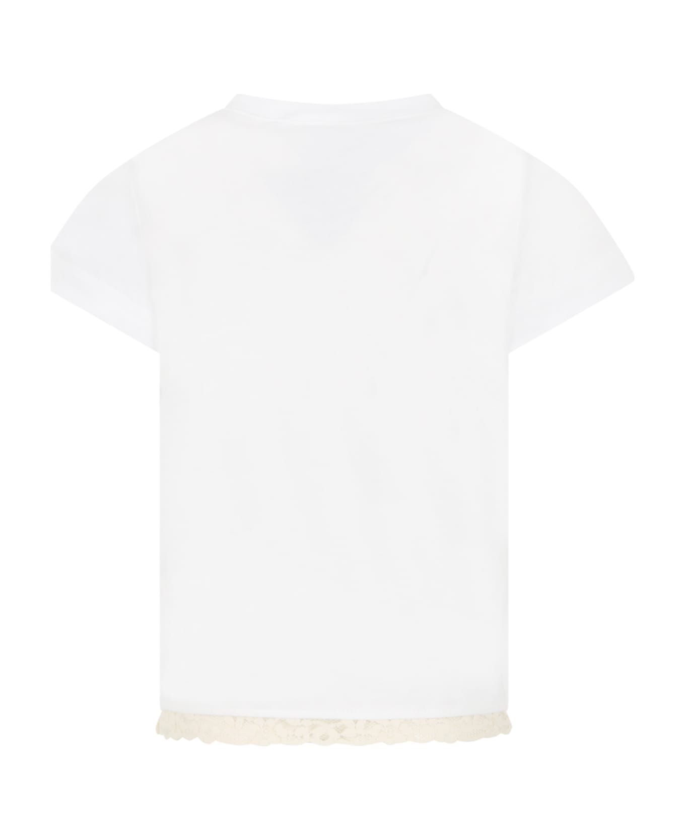 Caffe' d'Orzo White T-shirt For Girl With Lace Details - White