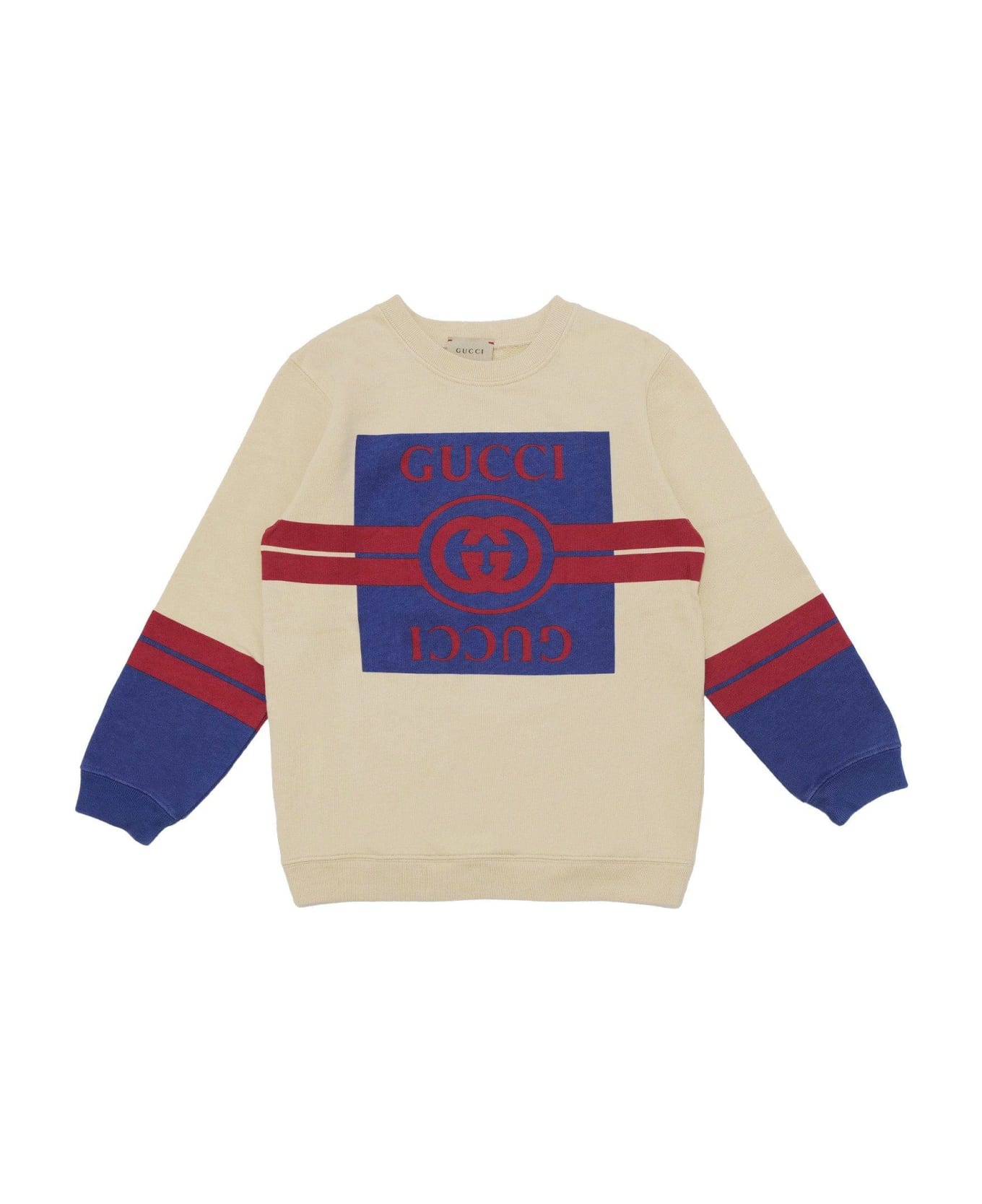 Gucci Logo Printed Crewneck Sweatshirt - BEIGE