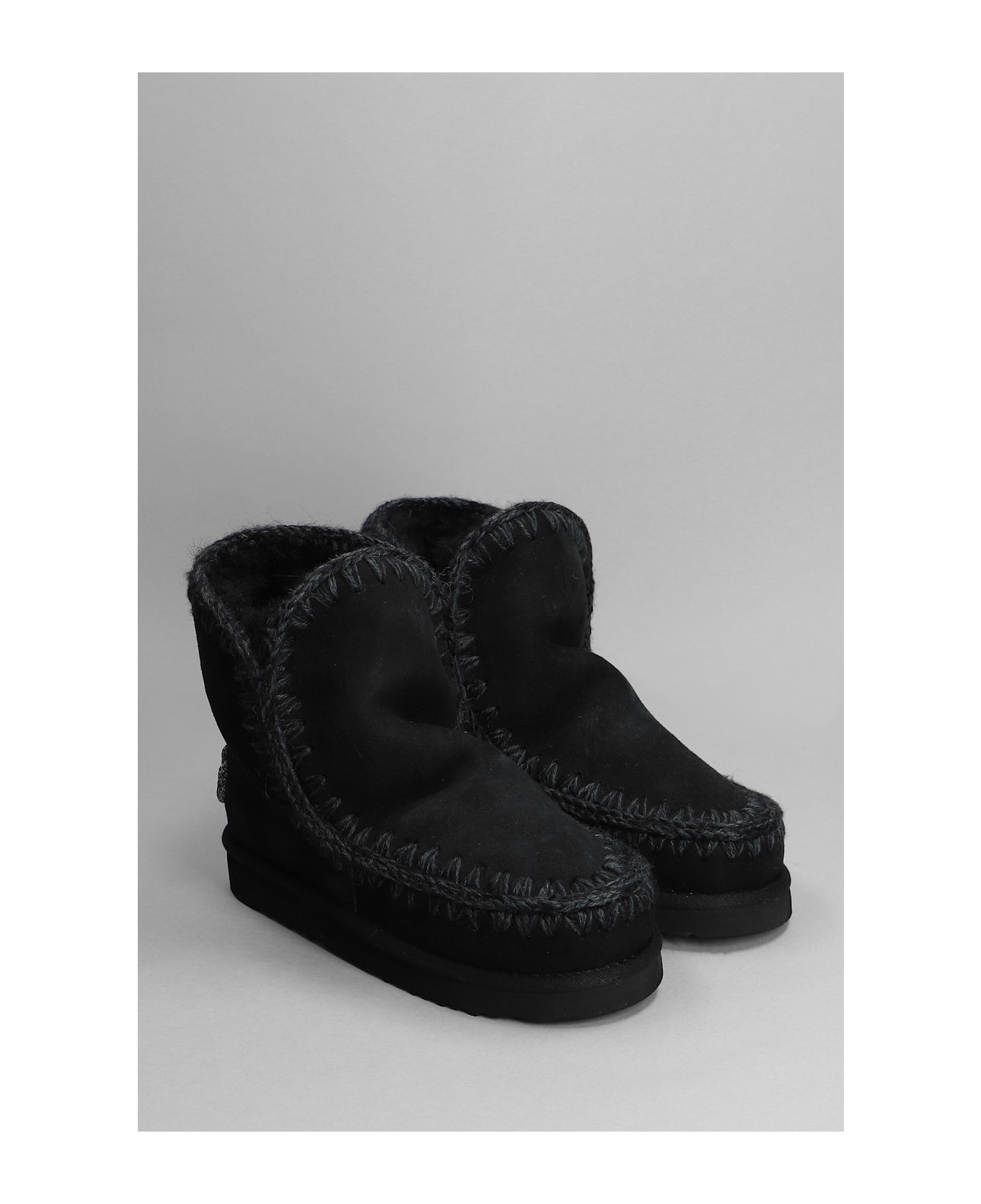 Mou Eskimo 18 Low Heels Ankle Boots In Black Suede - black