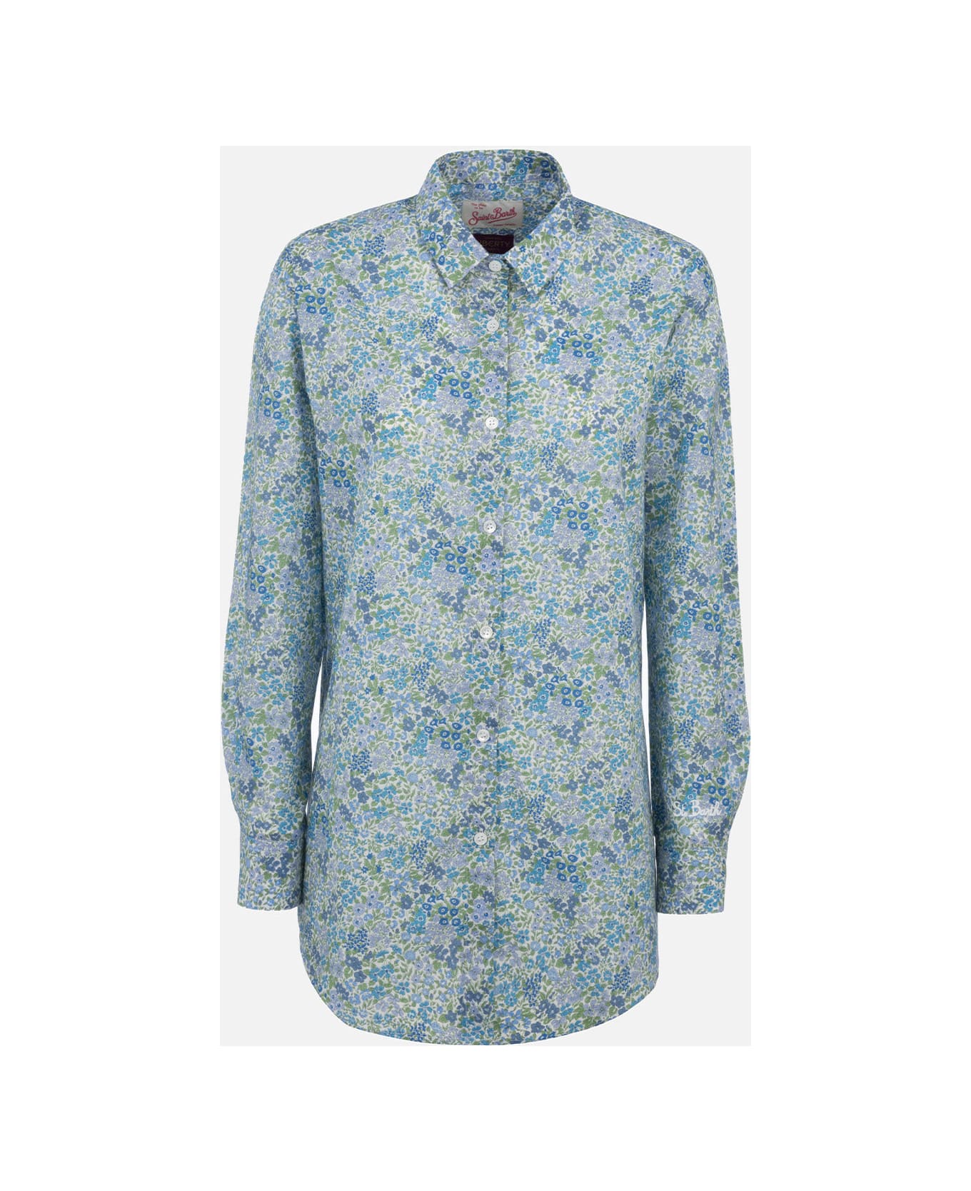 MC2 Saint Barth Woman Cotton Shirt Brigitte With Joanna Luise Print | Made With Liberty Fabric - SKY
