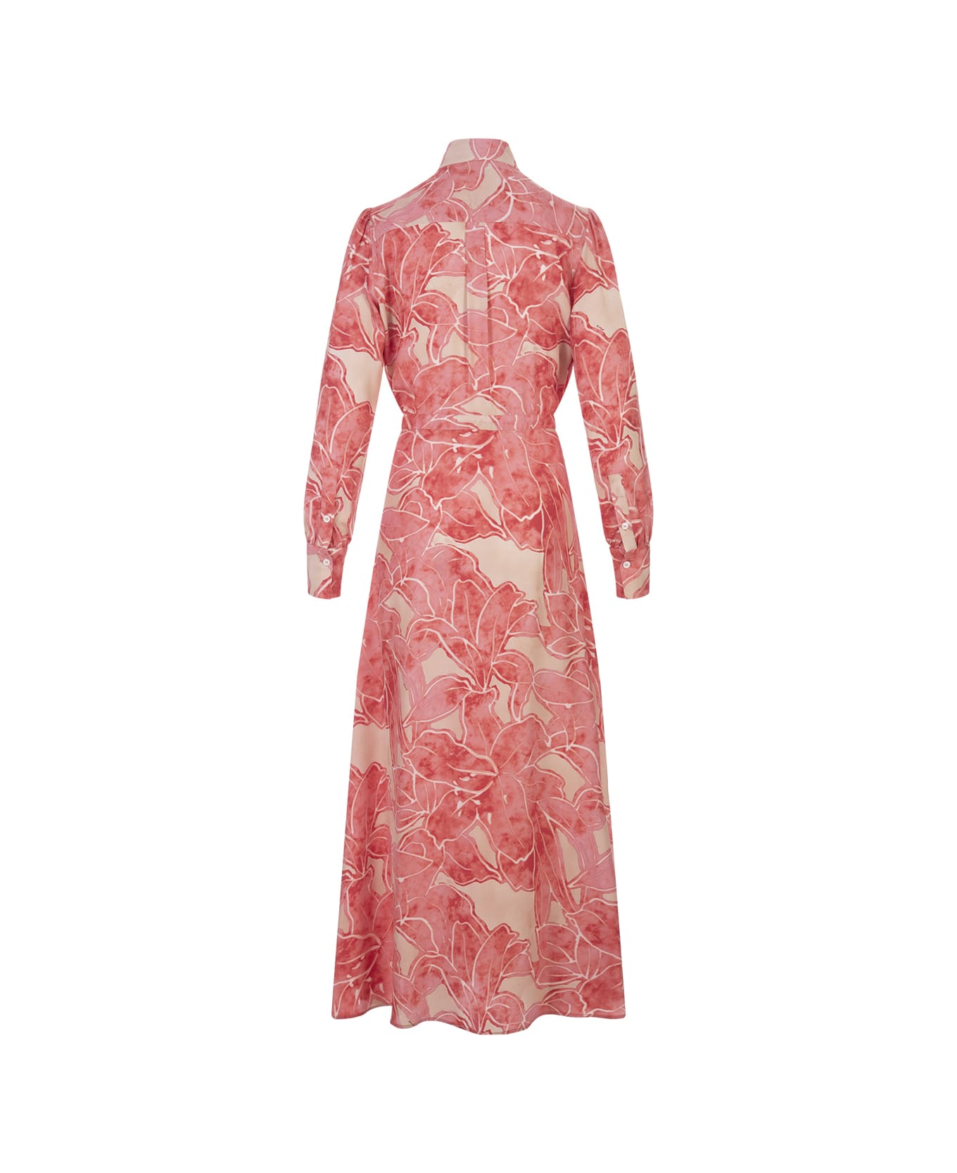 Kiton Pink Printed Silk Long Dress With Belt - Pink ワンピース＆ドレス