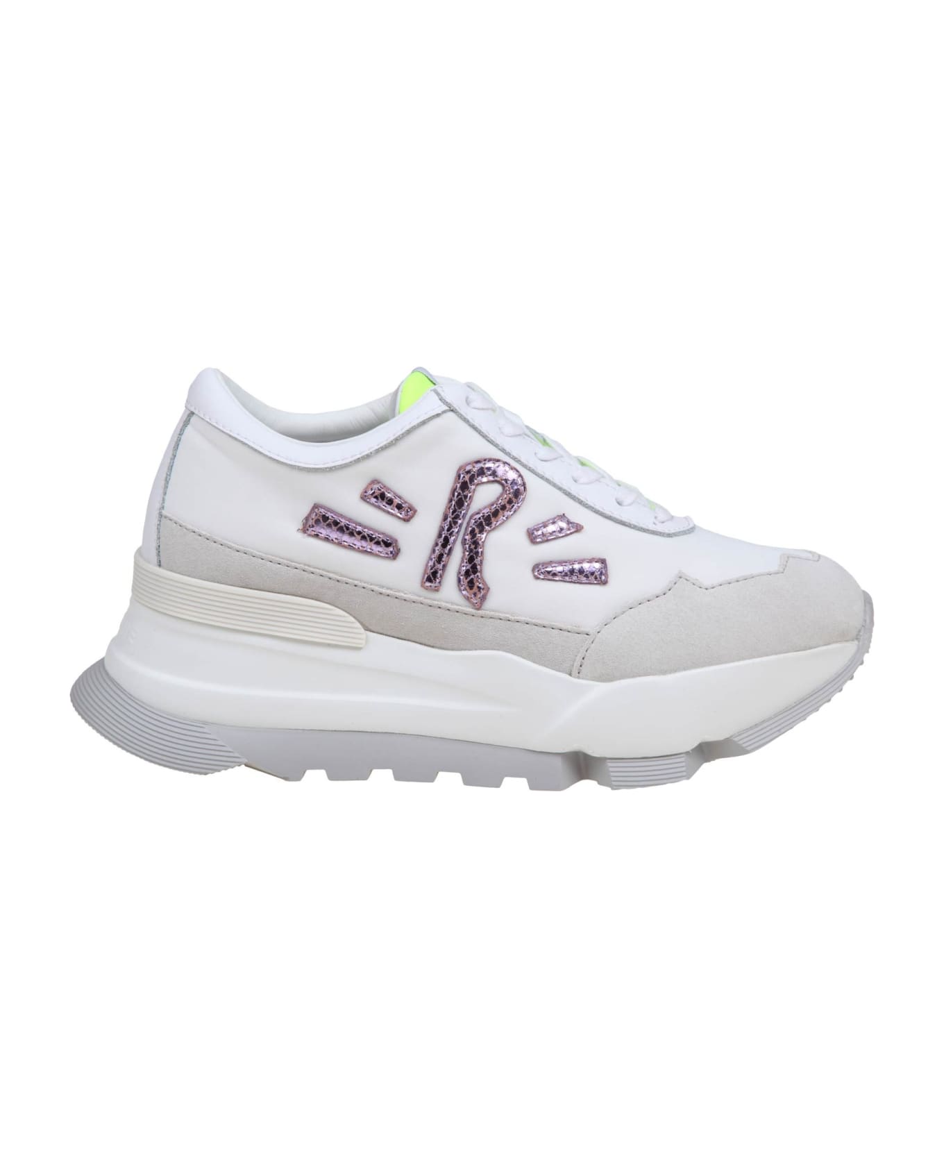 Ruco Line White And Yellow Leather Sneakers - WHITE