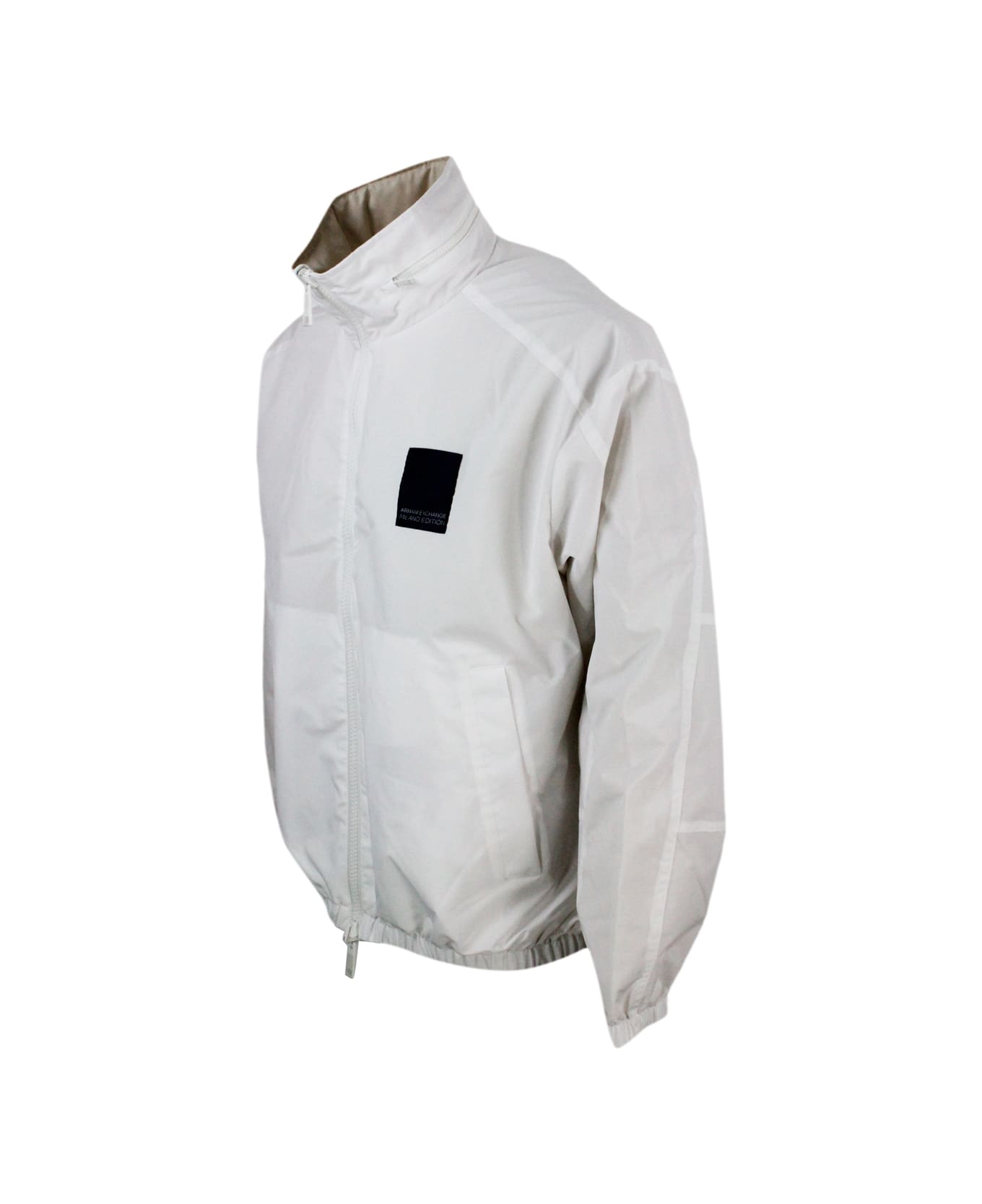 Armani Collezioni Reversible Windproof Jacket In Light Technical Fabric, Milano Edition Line, Zip Closure And Concealed Hood - White