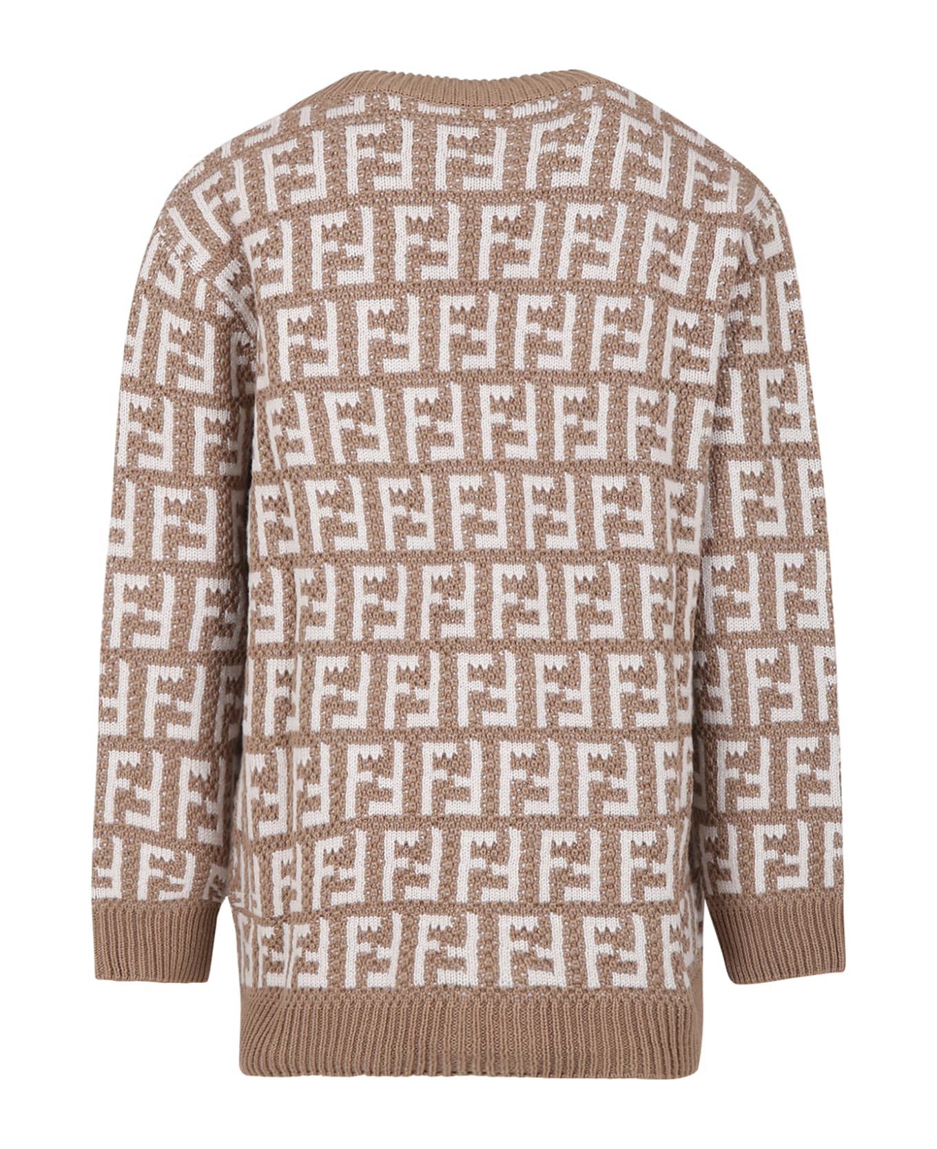 Fendi Beige Cardigan With Ff For Kids - Brown