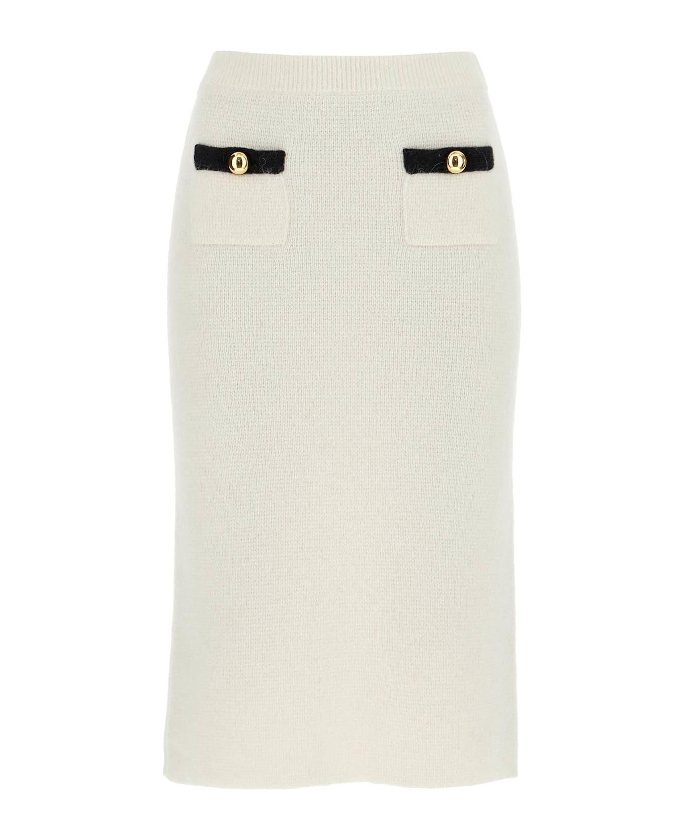 Alessandra Rich Ivory Alpaca Blend Skirt - WHITE