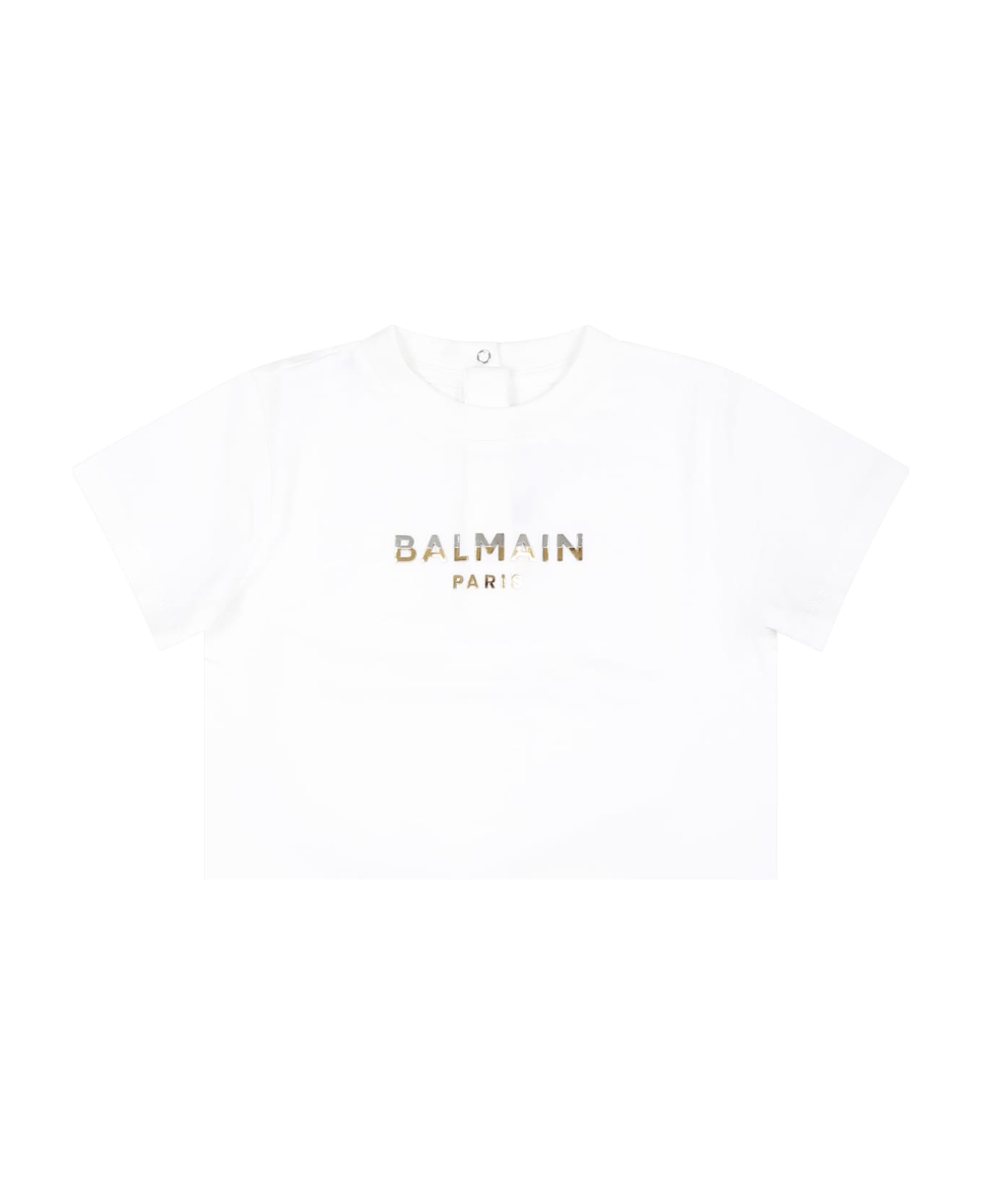 Balmain White T-shirt For Babykids With Logo - White