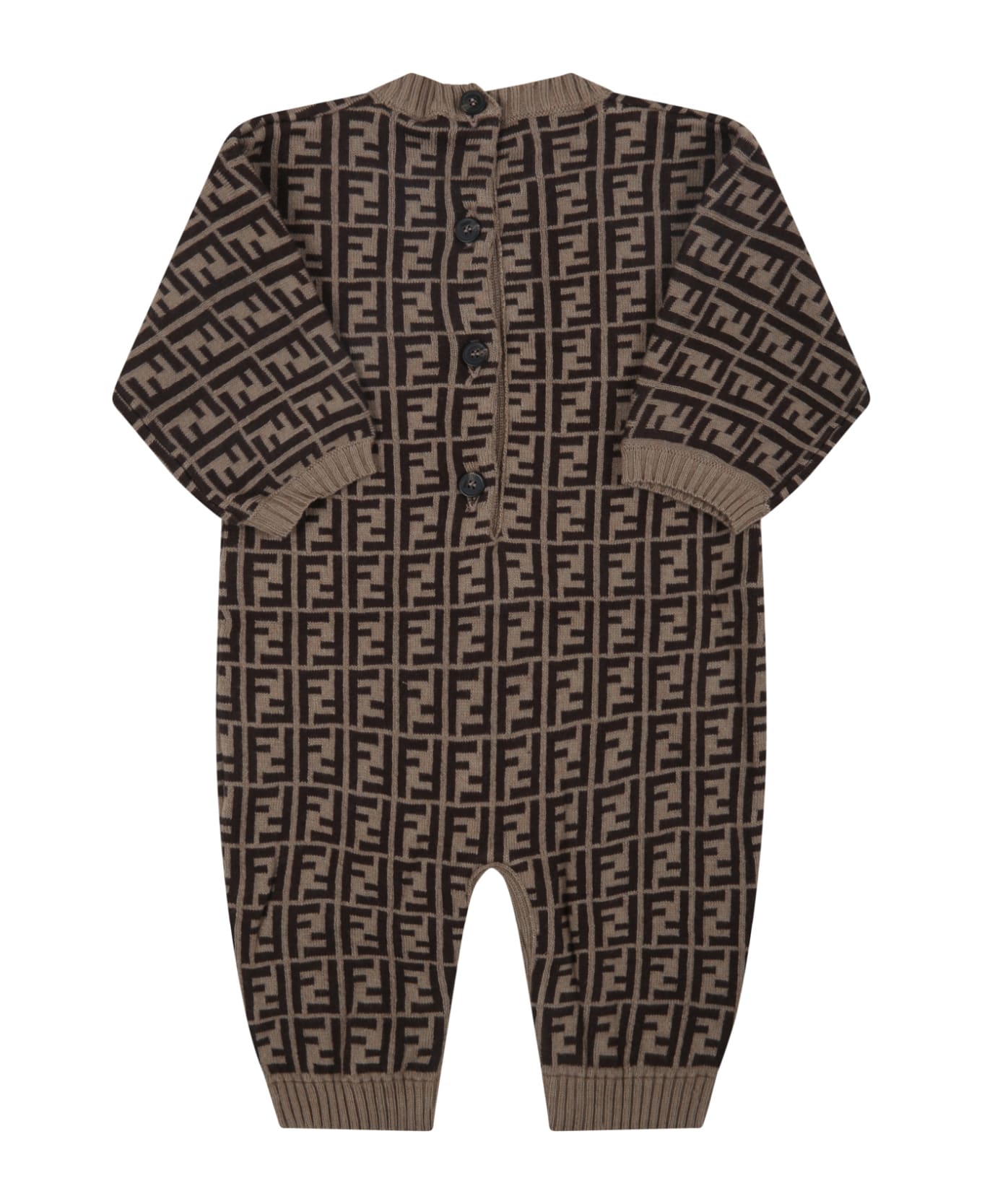Fendi Beige Jumpsuit For Babykids With Double Ff - Brown