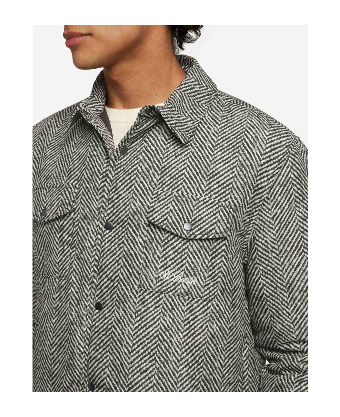 MC2 Saint Barth Technic Fabric Overshirt Chalet With Herringbone Print - BLACK