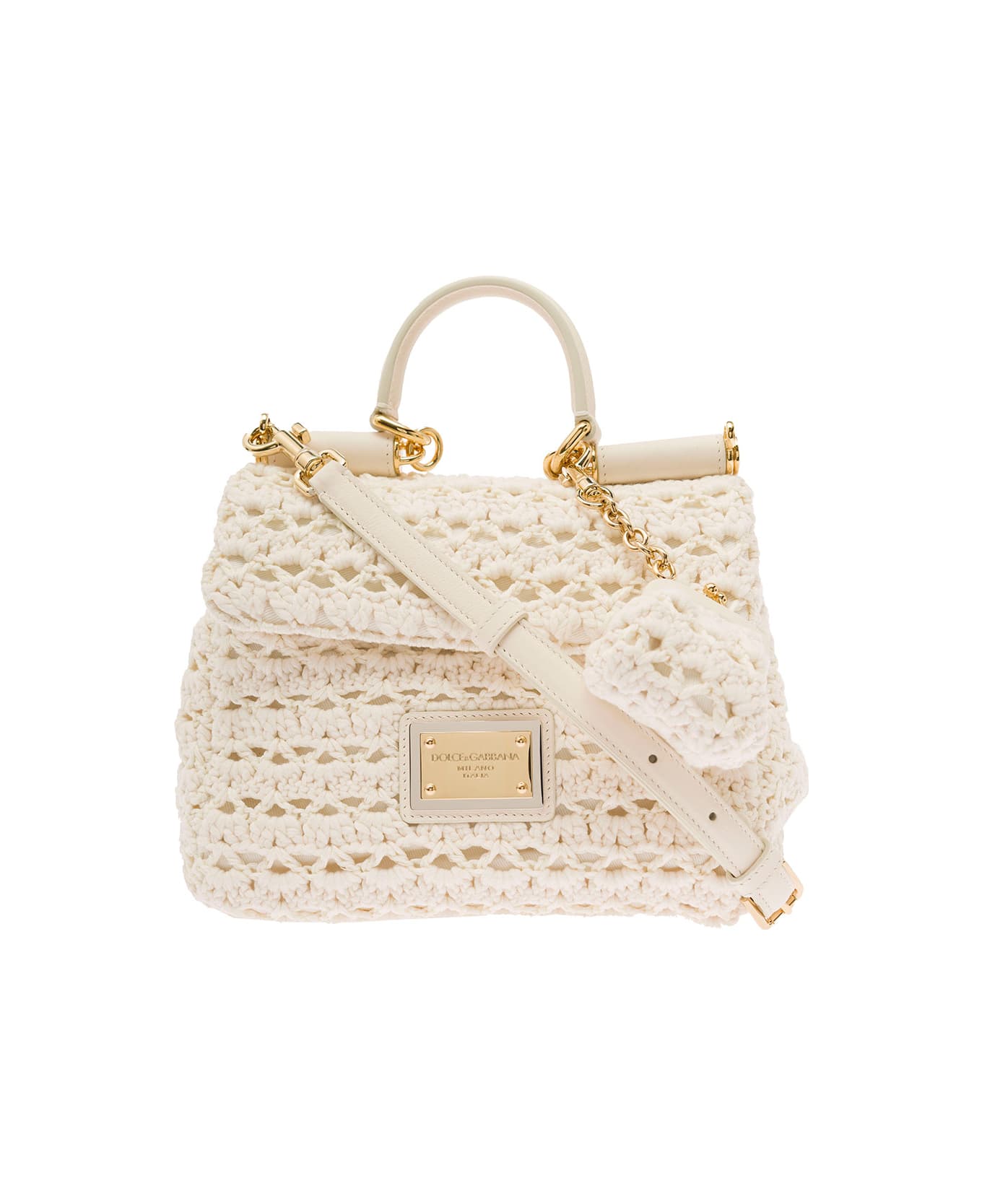 Dolce & Gabbana Sicily Small Handbag In White Crochet Woman - White トートバッグ