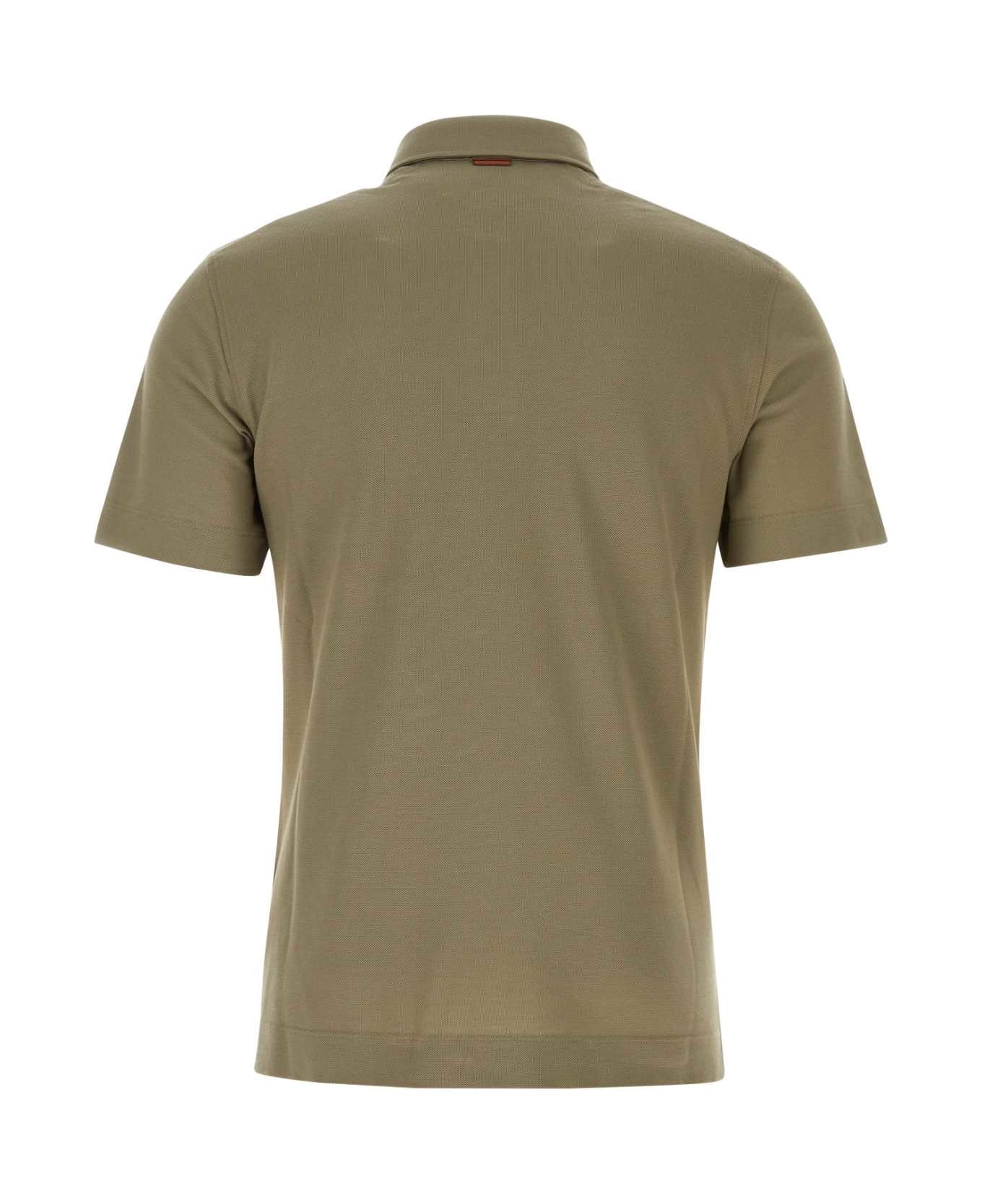 Zegna Sage Green Piquet Polo Shirt - VERDEMEDIOUNITO